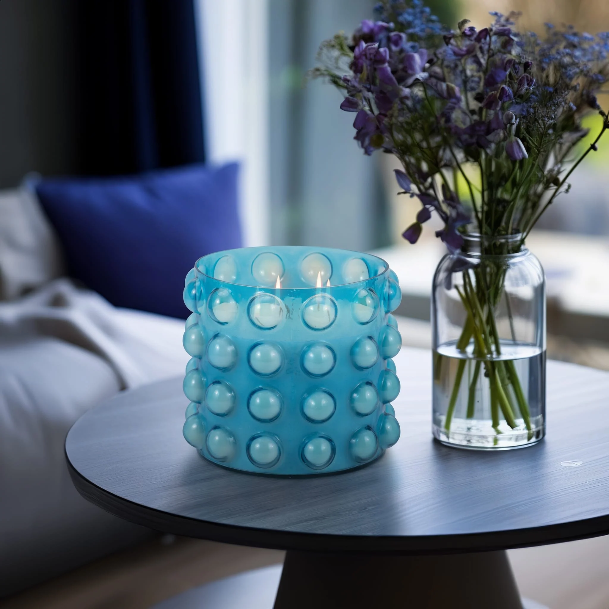Glass, 9" 102 Oz Bubble Candle, Blue - Image 10