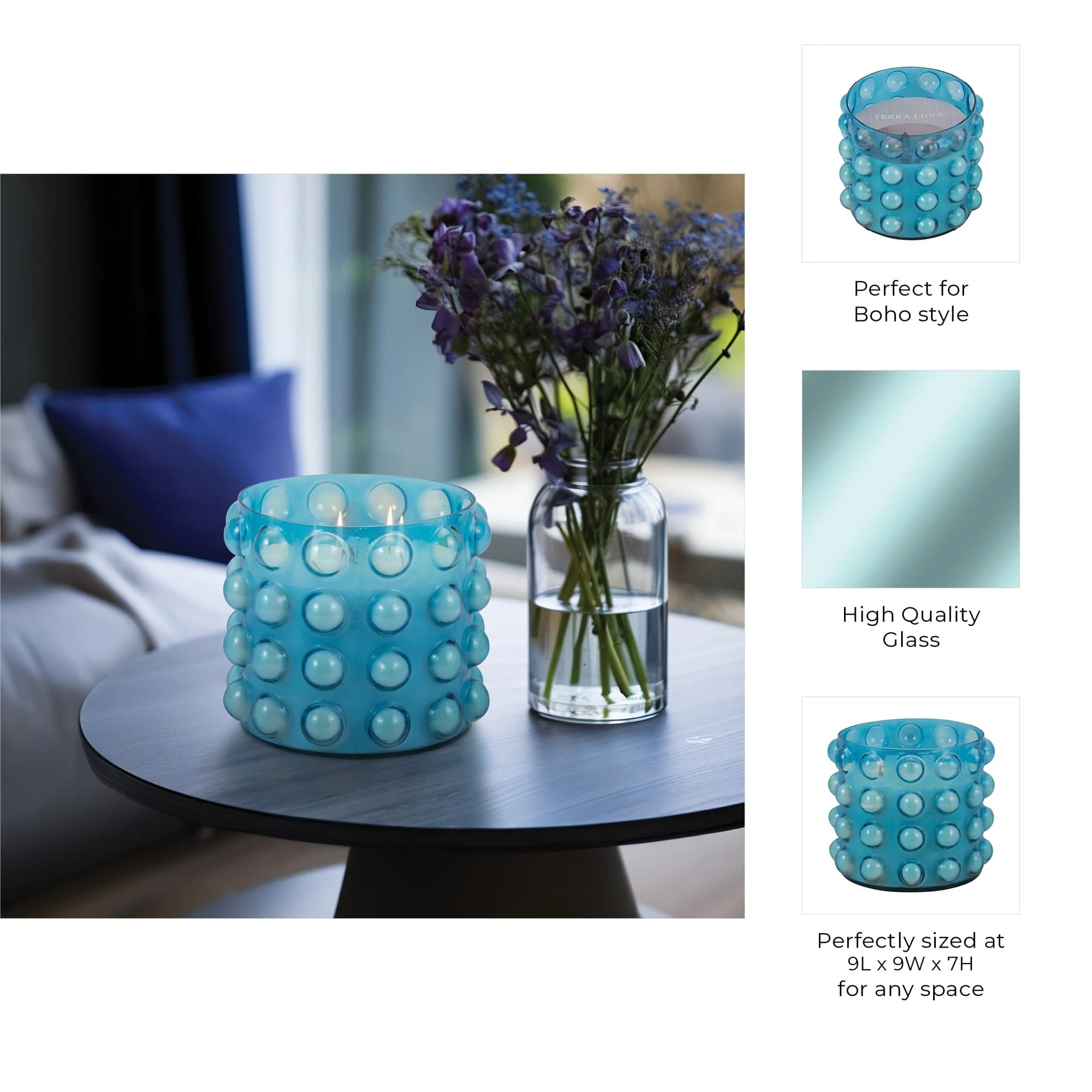 Glass, 9" 102 Oz Bubble Candle, Blue - Image 9