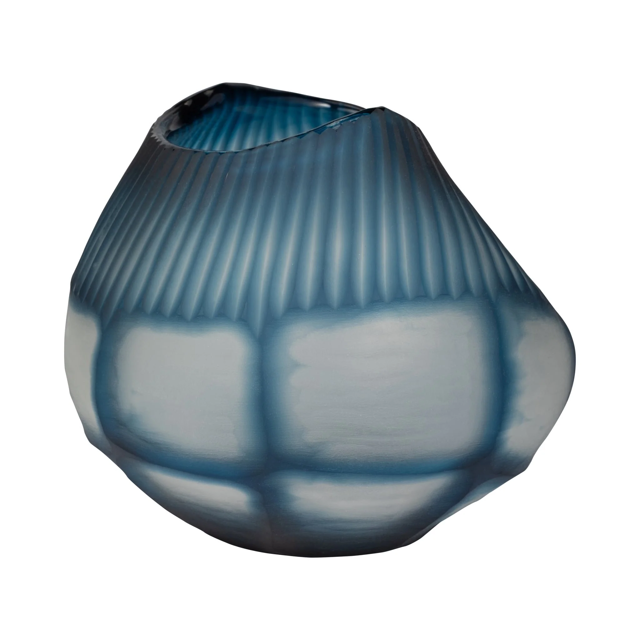 Glass, 9" Carved Bowl Blue - Image 3