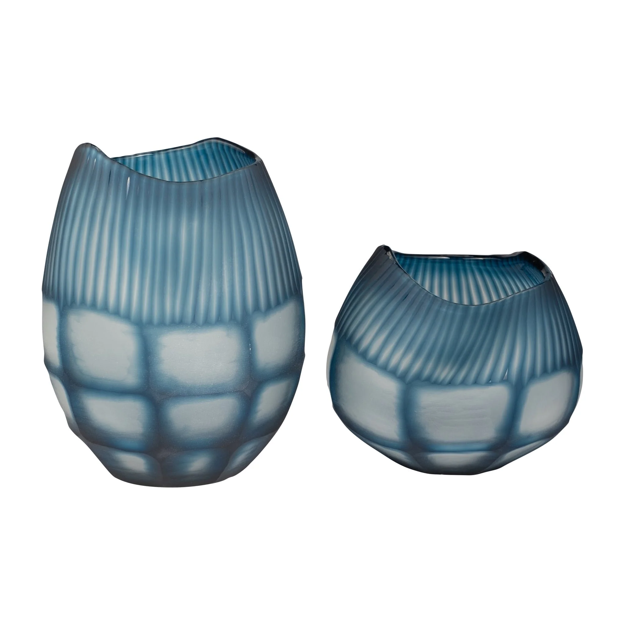 Glass, 9" Carved Bowl Blue - Image 8