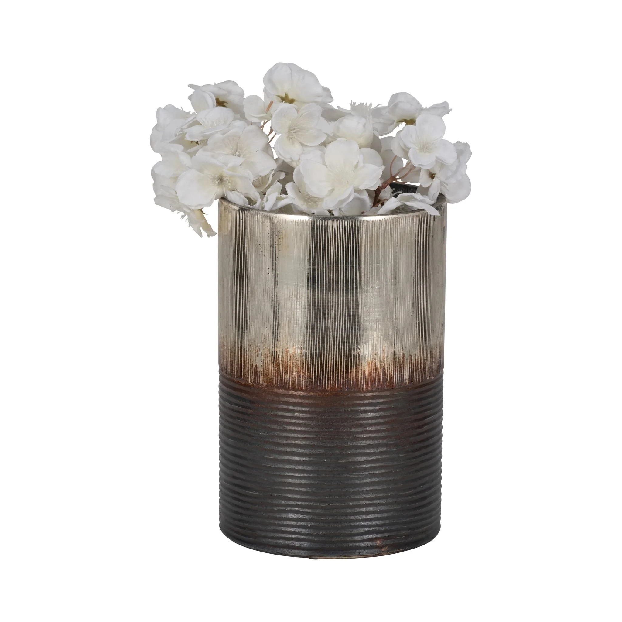 Glass, 9" Metallic 2-tone Vase, Silver - Image 2