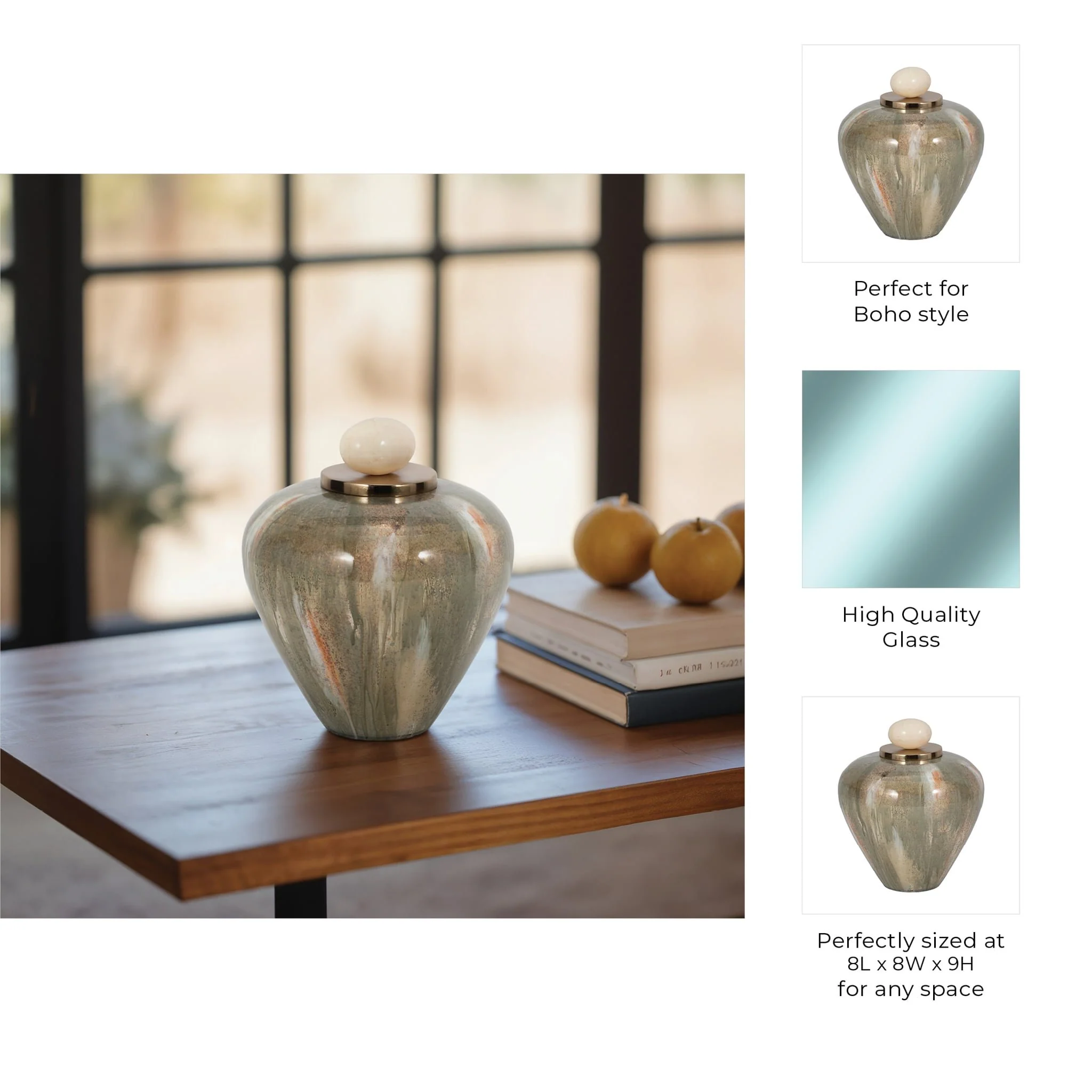 Glass, 9" Temple Vase W/ Resin Topper, Blush/green - Image 8