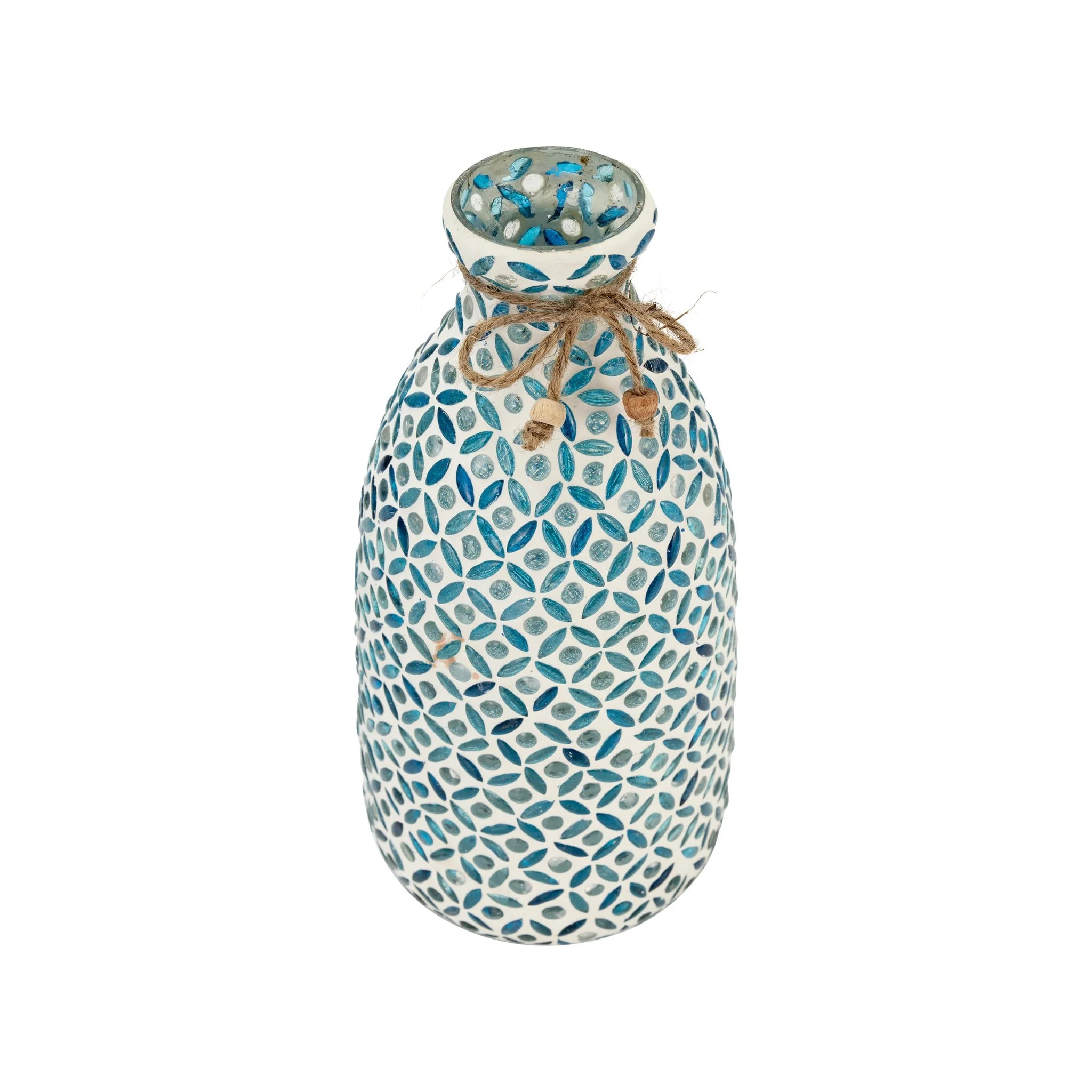 Glass, 9"h Mosaic Vase, Blue - Image 2