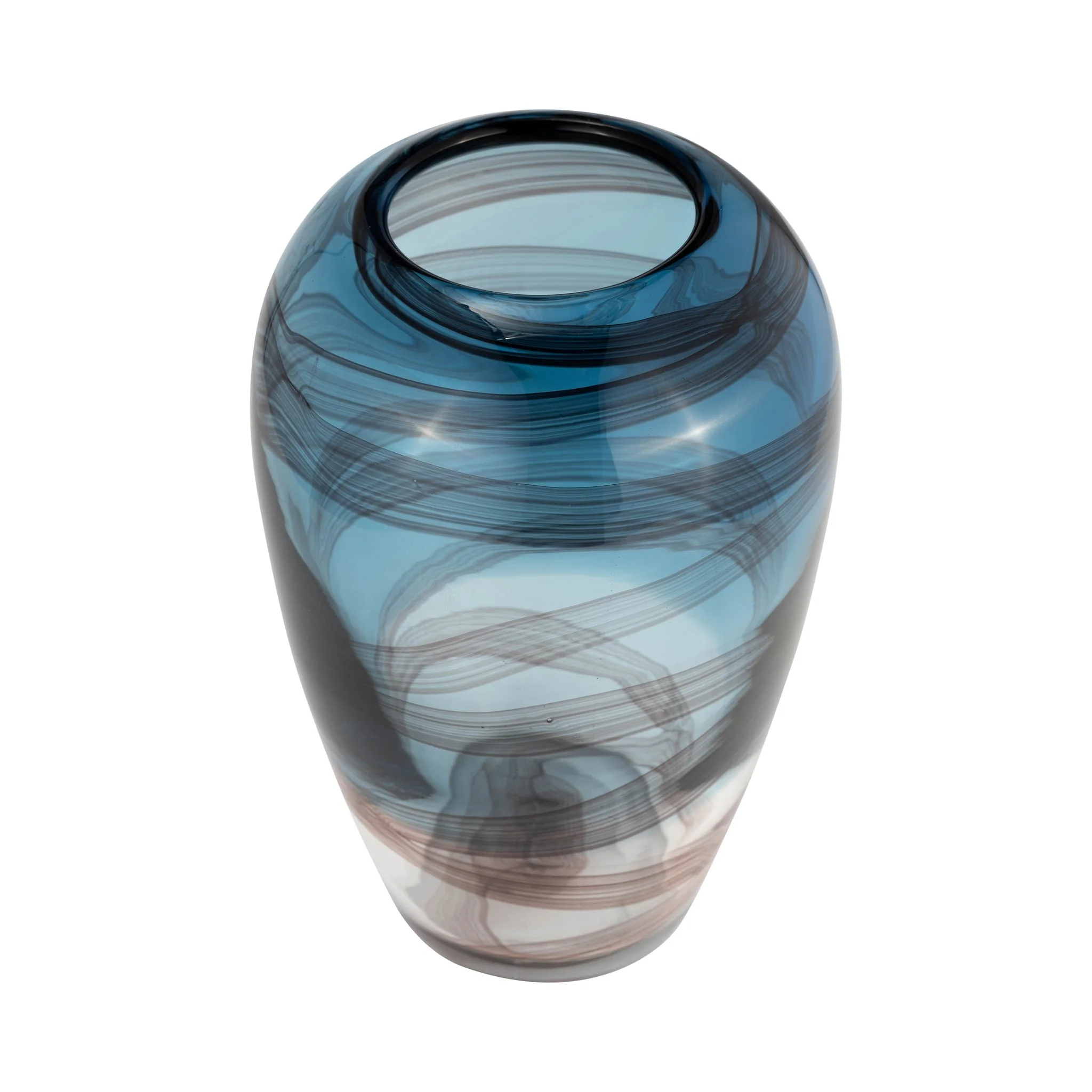 Glass, 9"h Swirl Vase, Blue - Image 2