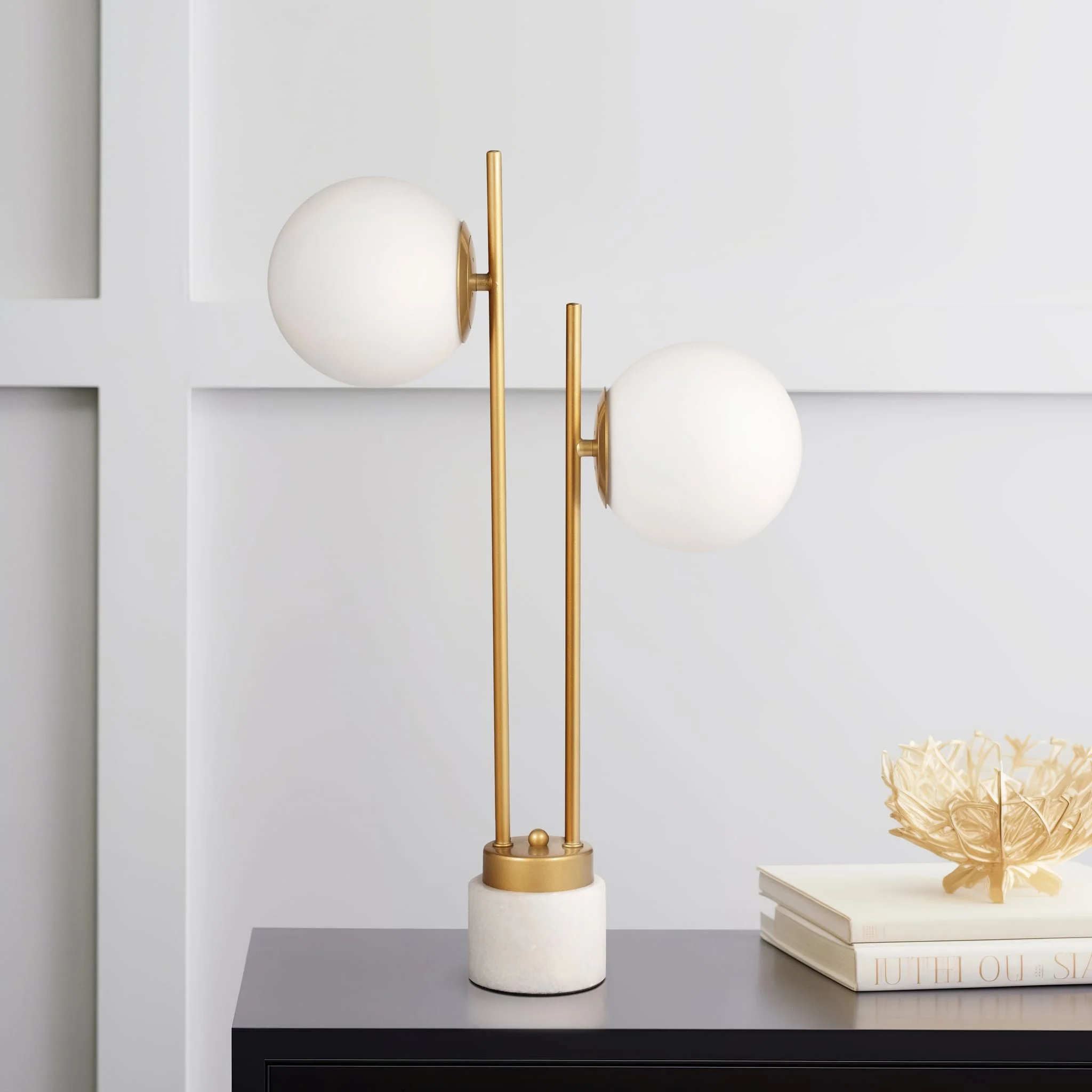 Glass/brass 23" Double Diffuser Table Lamp, Gold - Image 11