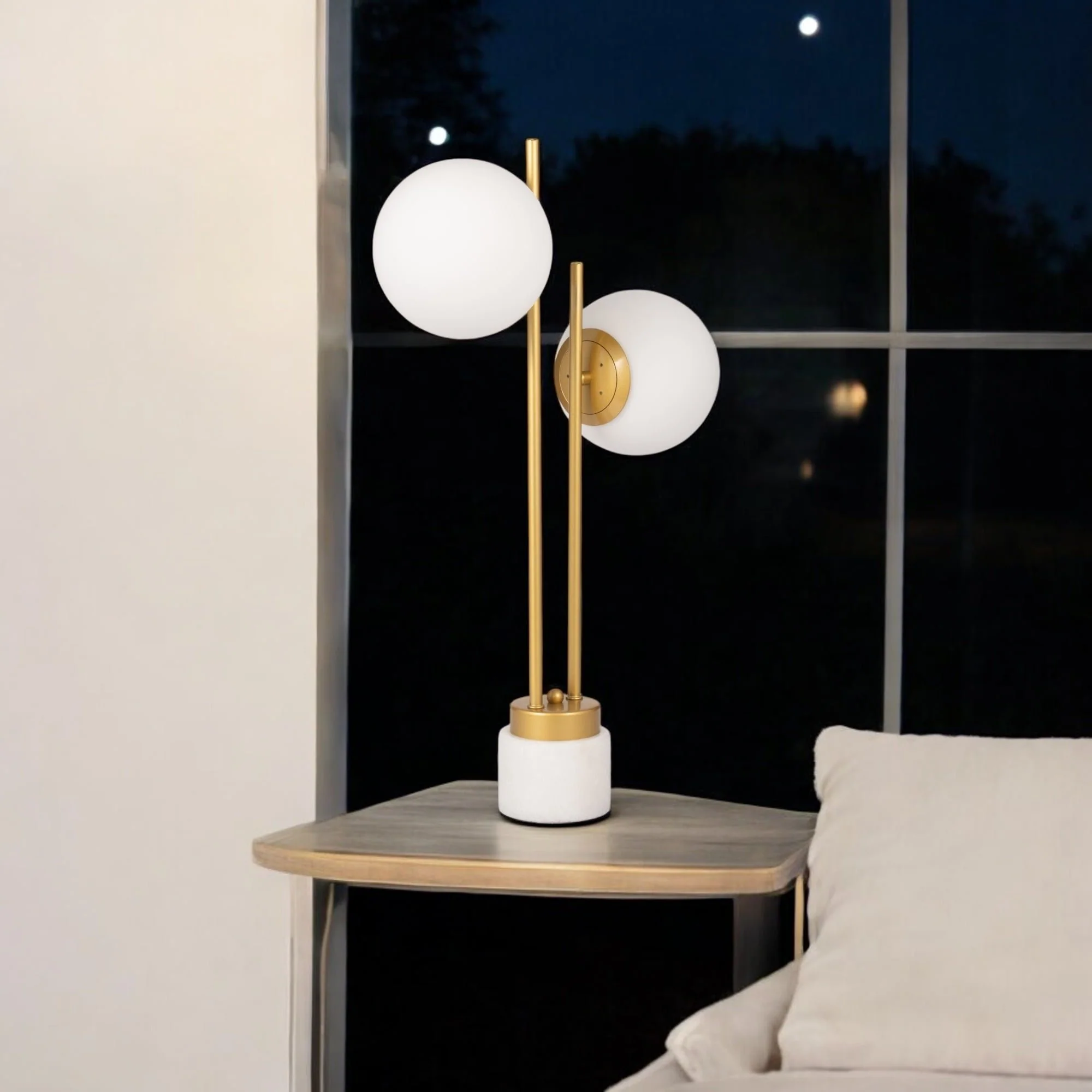 Glass/brass 23" Double Diffuser Table Lamp, Gold - Image 13