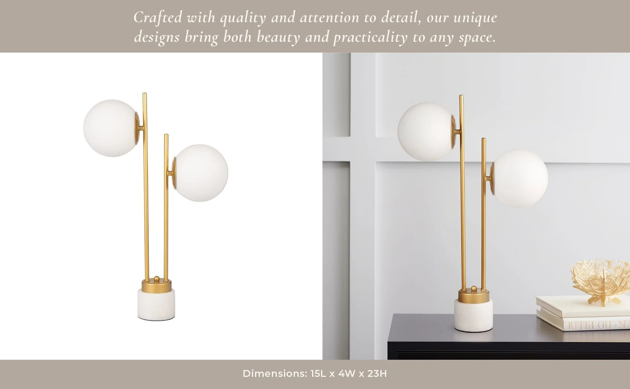 Glass/brass 23" Double Diffuser Table Lamp, Gold - Image 14