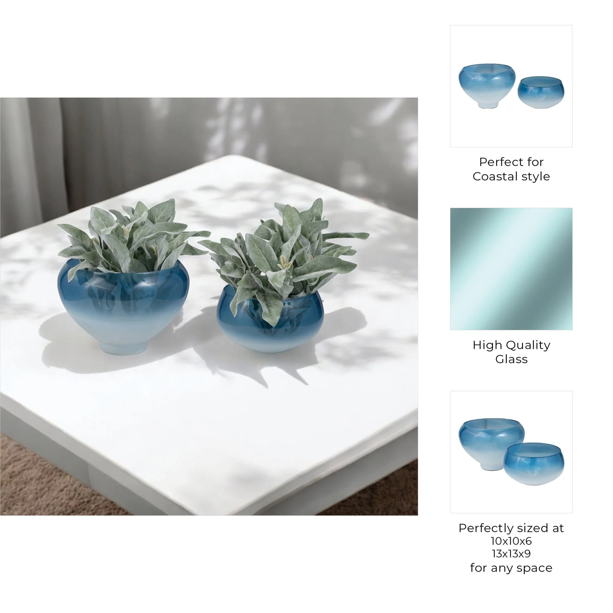 Glass, S/2 10/14" Decorative Bowls, Blue - Image 8