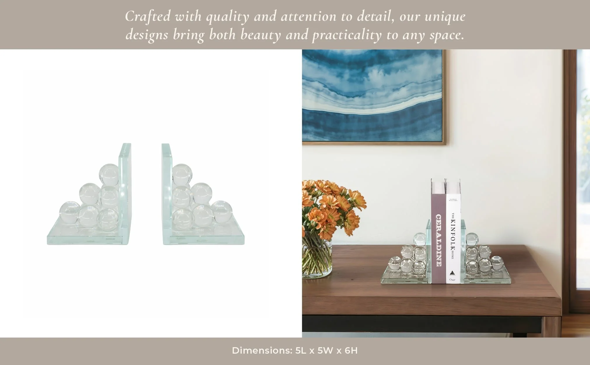 Glass, S/2 6" Orb Bookends, Clear - Image 11