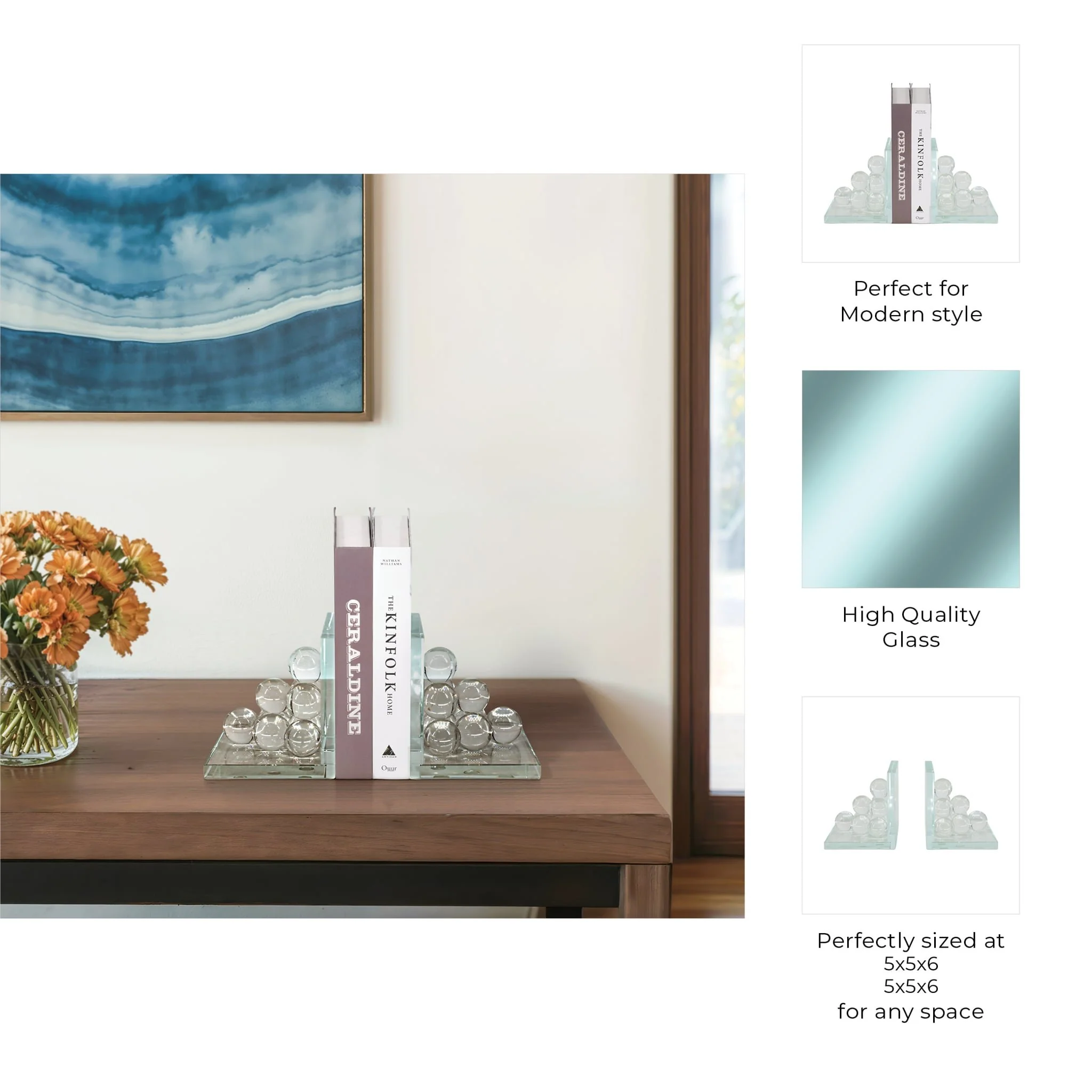 Glass, S/2 6" Orb Bookends, Clear - Image 9