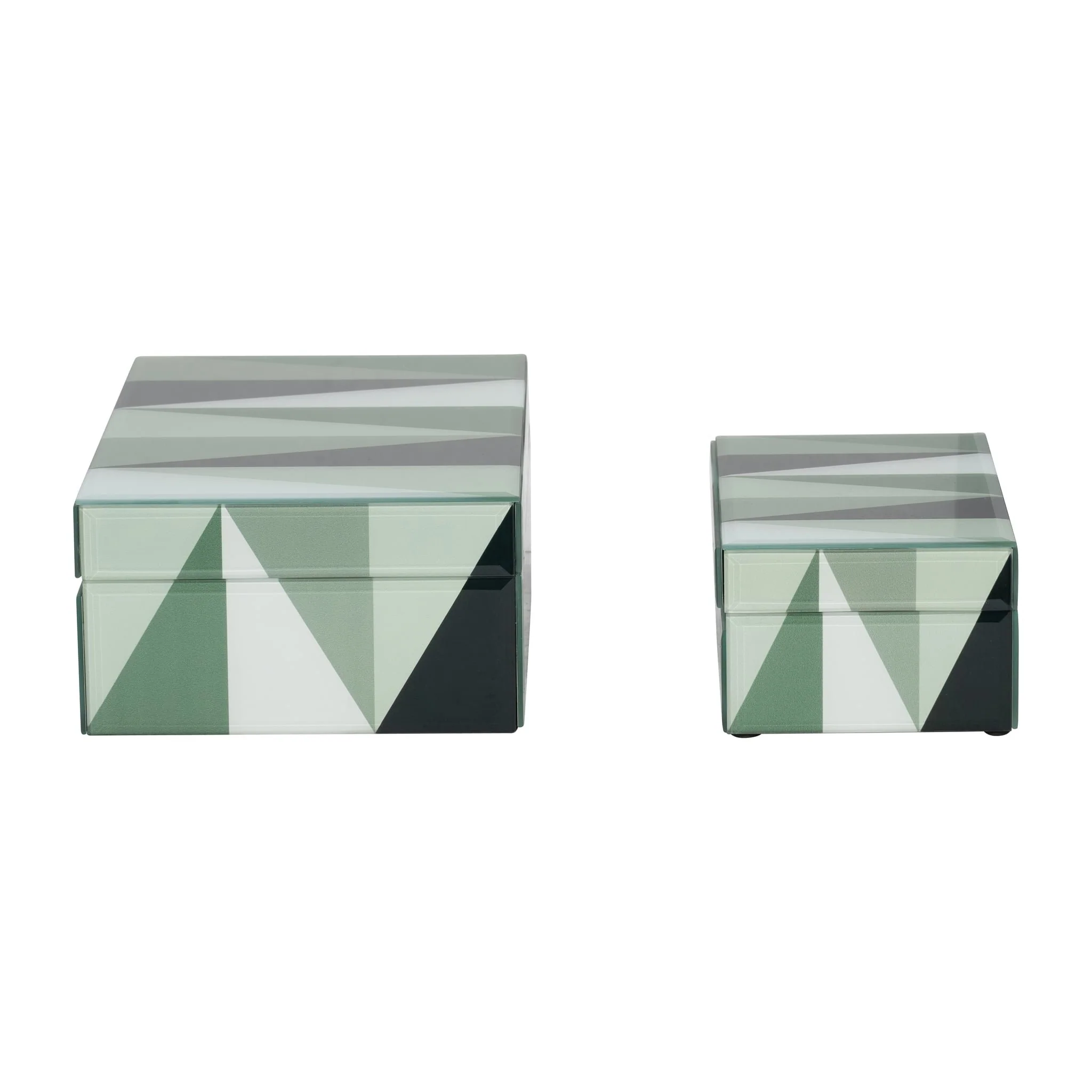 Glass, S/2 8/11" Triangles Boxes, Green/white - Image 3