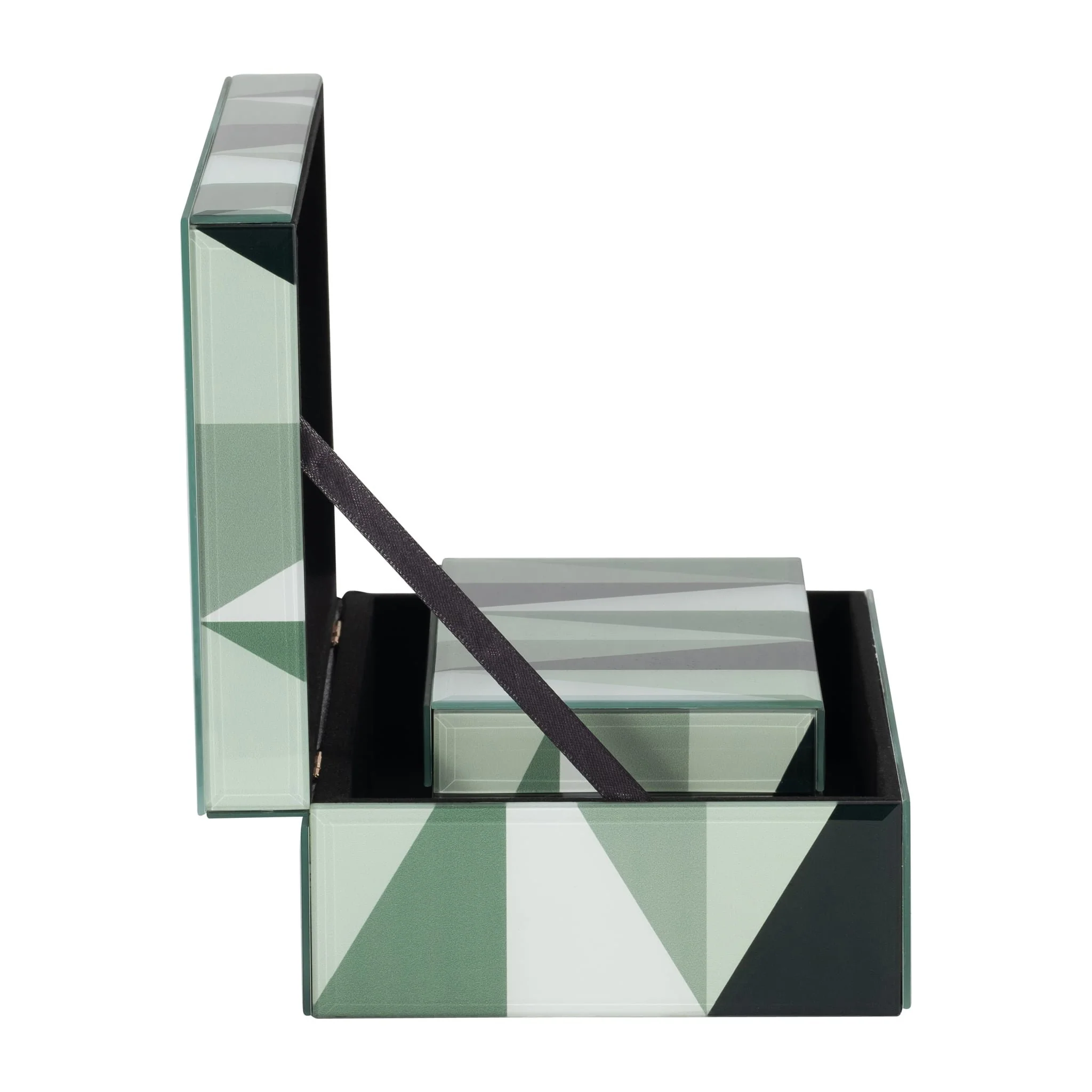 Glass, S/2 8/11" Triangles Boxes, Green/white - Image 5