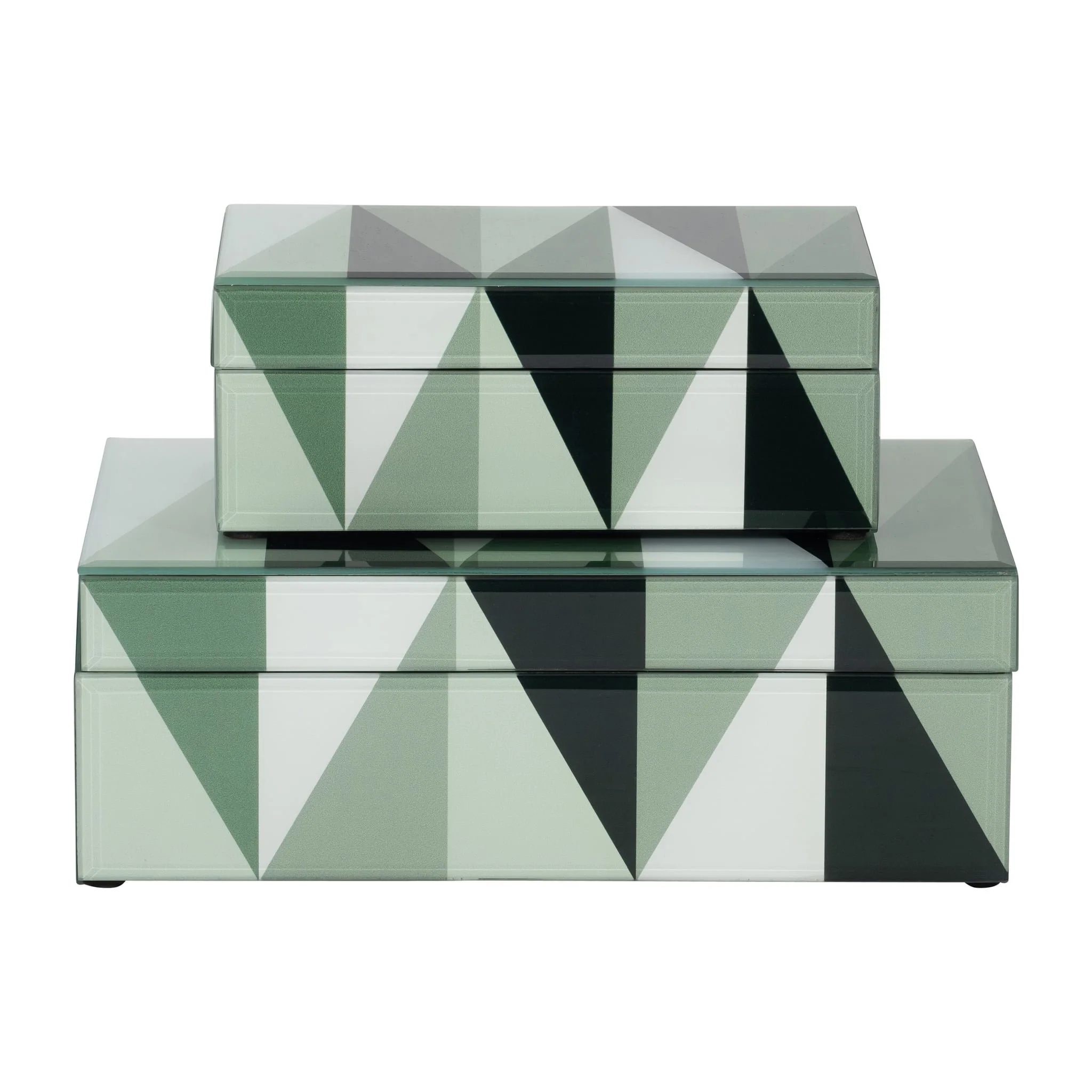 Glass, S/2 8/11" Triangles Boxes, Green/white - Image 7