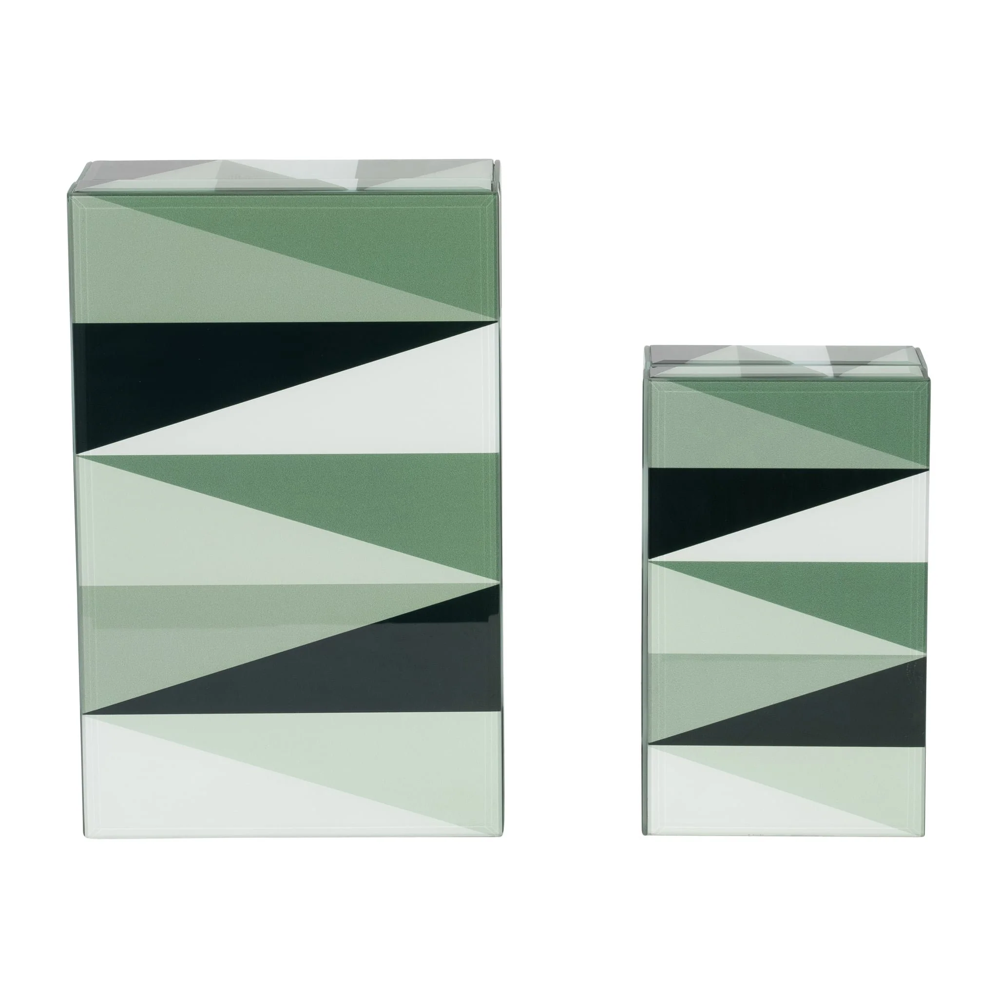 Glass, S/2 8/11" Triangles Boxes, Green/white - Image 8