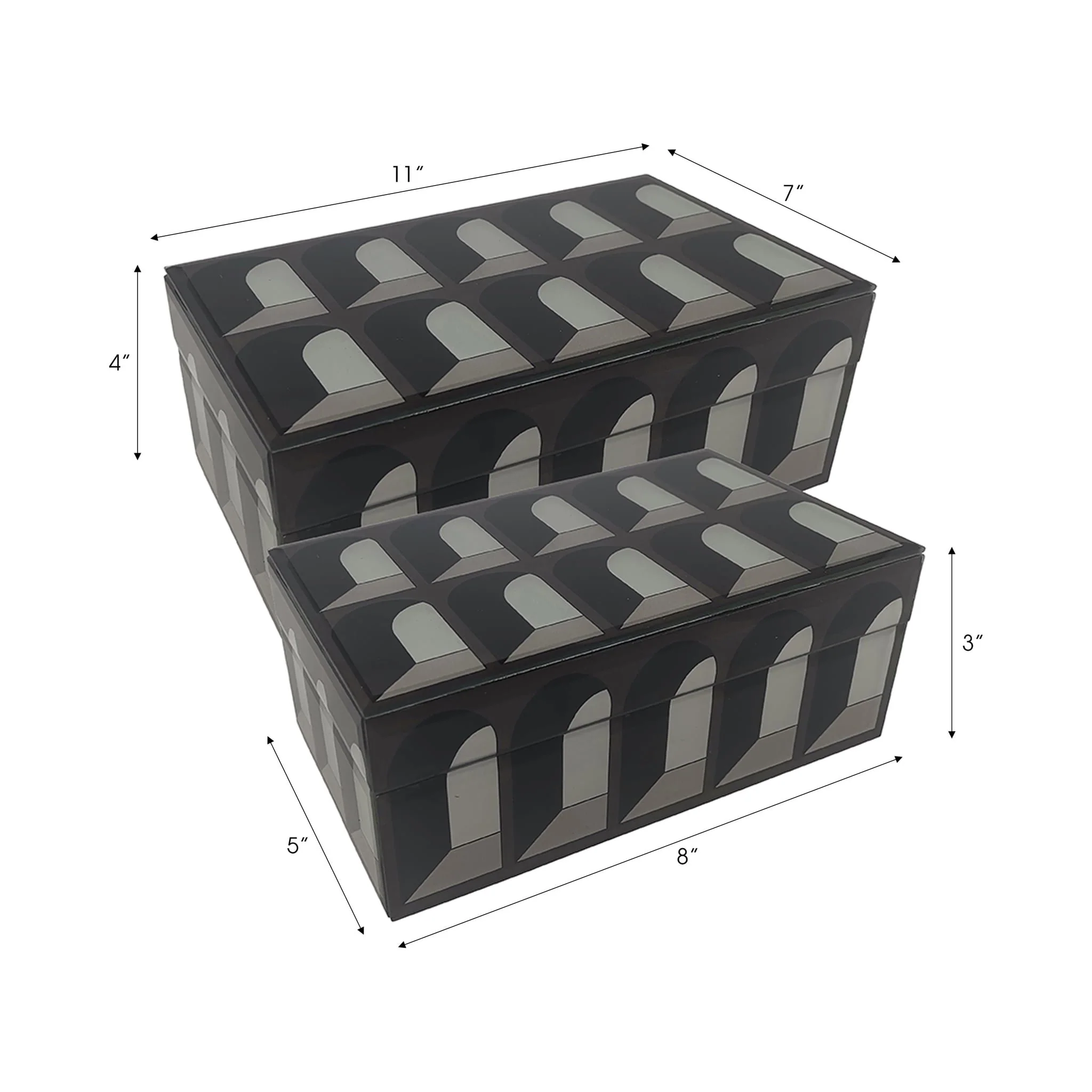 Glass, S/2 8/11"arch Doorway Boxes, Black/white - Image 2