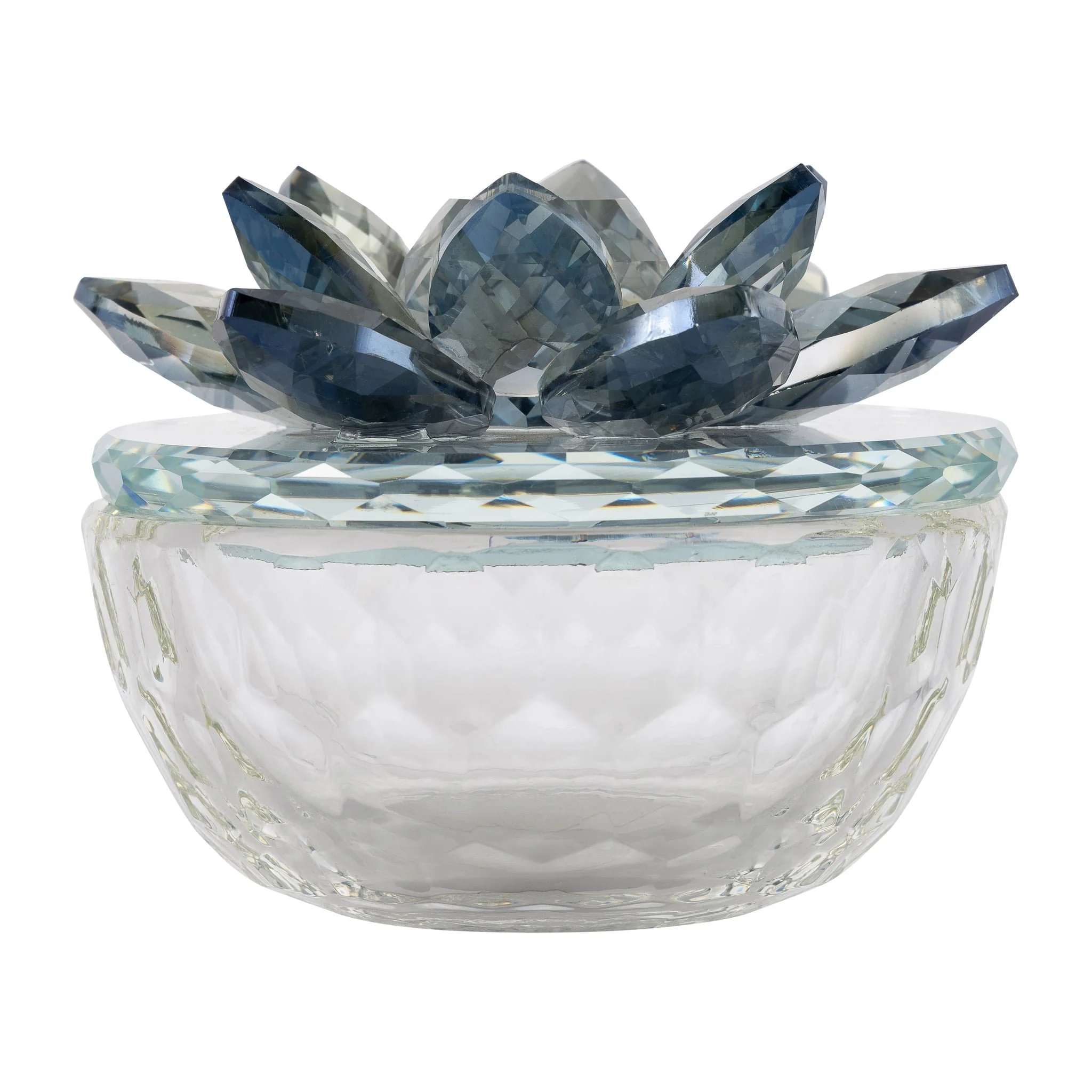 Glass Trinket Box Clear W/lt Blue Lotus Top - Image 4