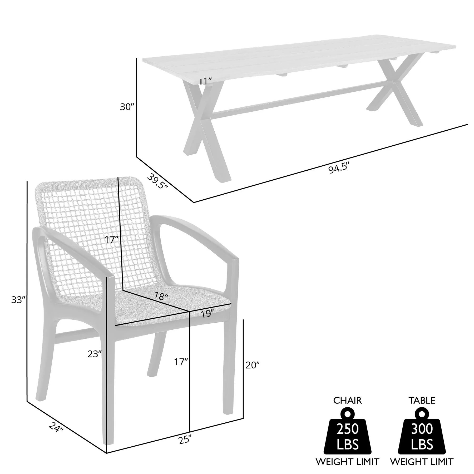 Glendora Beckham Outdoor Patio 5 Piece Live Edge Dining Set in Eucalyptus Wood and Gray Rope - Image 10