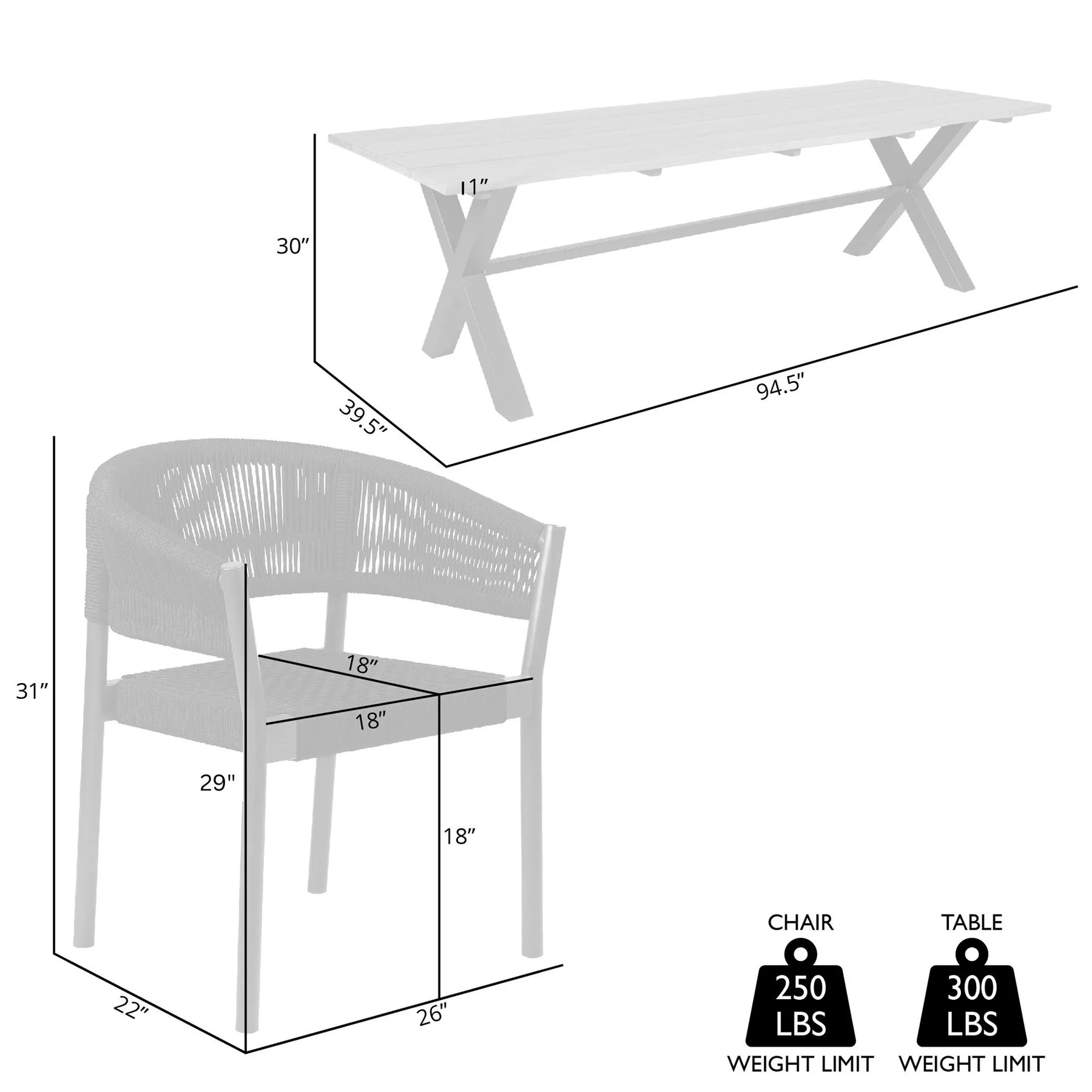 Glendora Doris Outdoor Patio 5 Piece Live Edge Dining Set in Eucalyptus Wood and Black Rope - Image 10