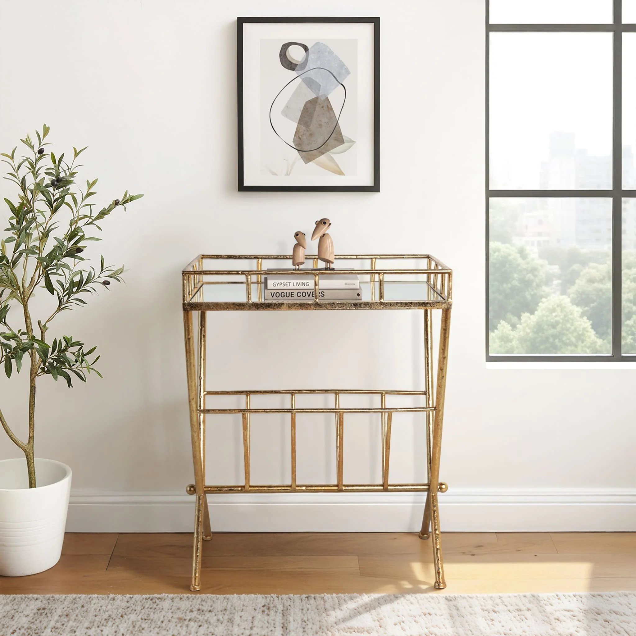 Gold Accent Table, Mirror W/ Magazine - Image 11