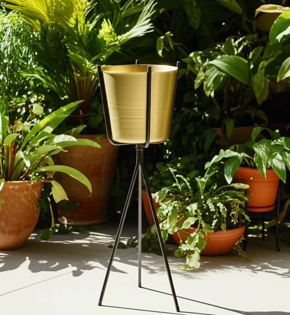 Gold Metal Planter, Black Tripod 31.5 - Image 5