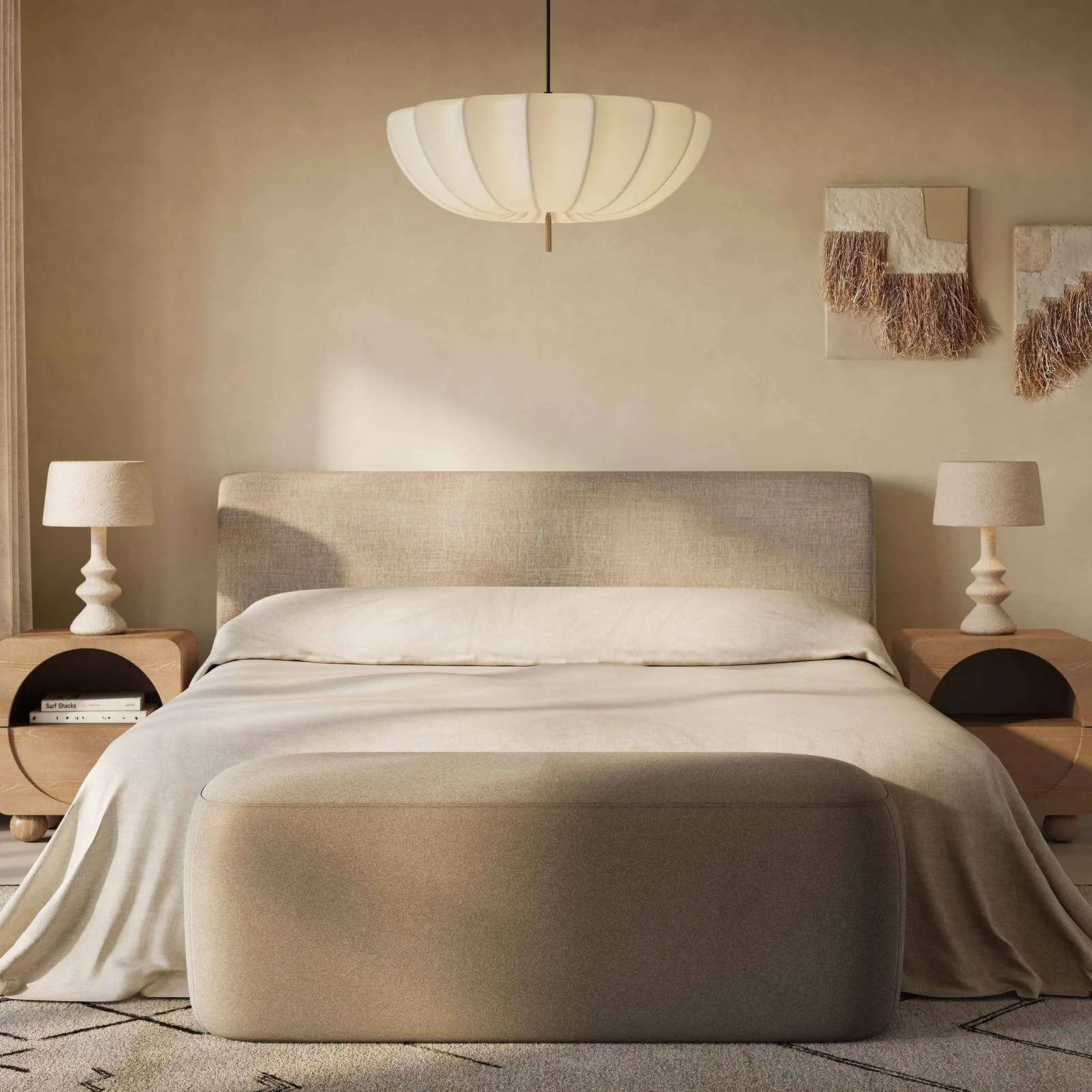 Graceland Taupe Faux Mohair Bench - Image 2