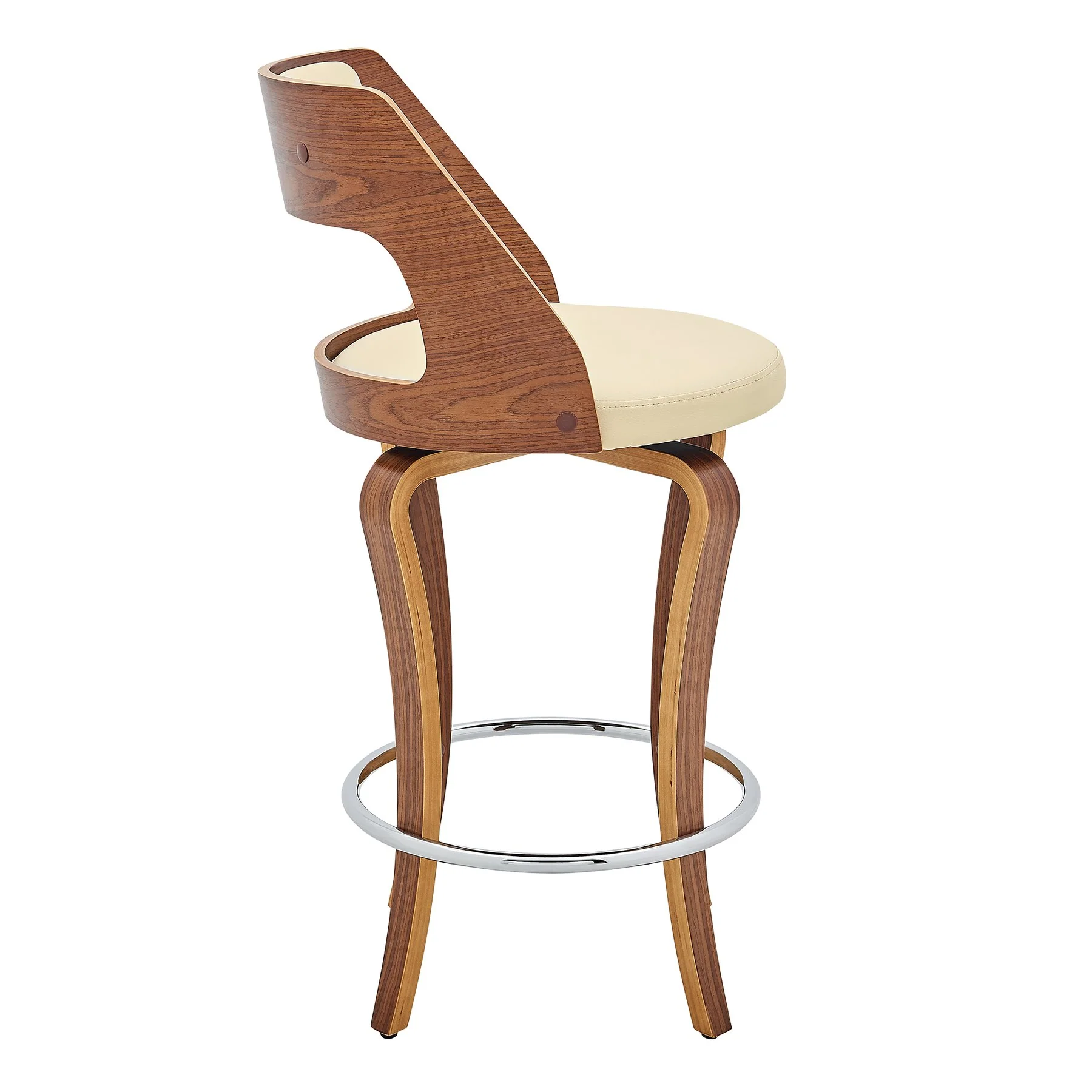 Grady 25" Swivel Cream Faux Leather and Walnut Wood Bar Stool - Image 3