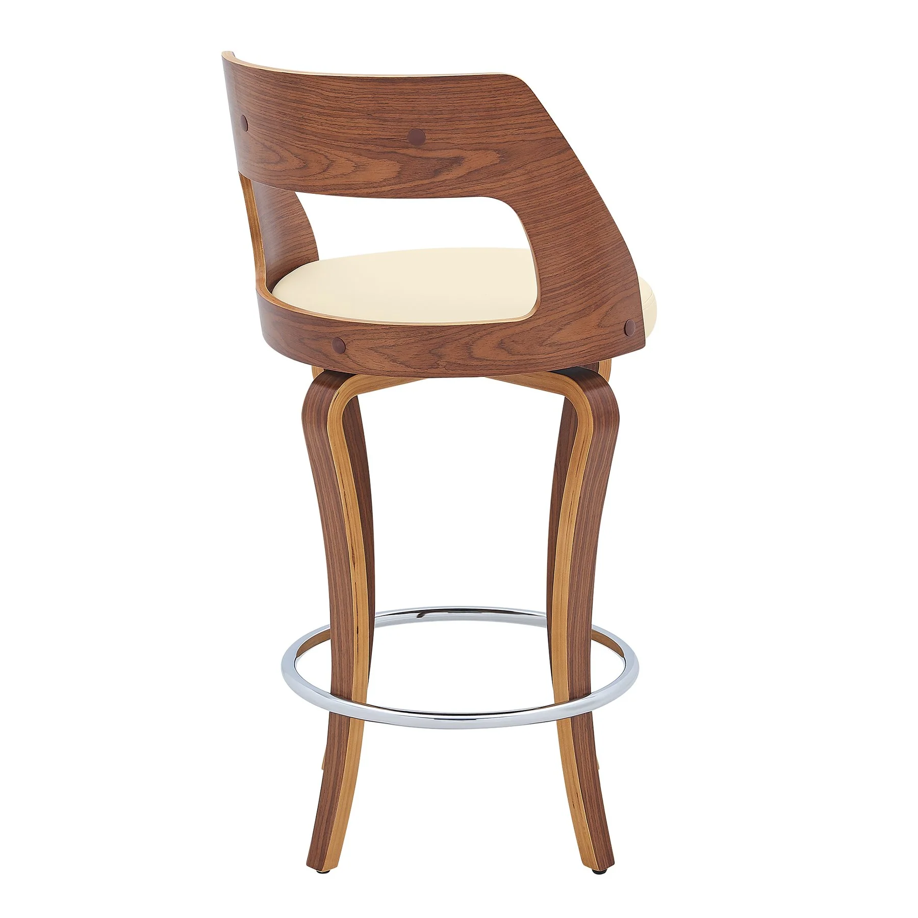 Grady 25" Swivel Cream Faux Leather and Walnut Wood Bar Stool - Image 4