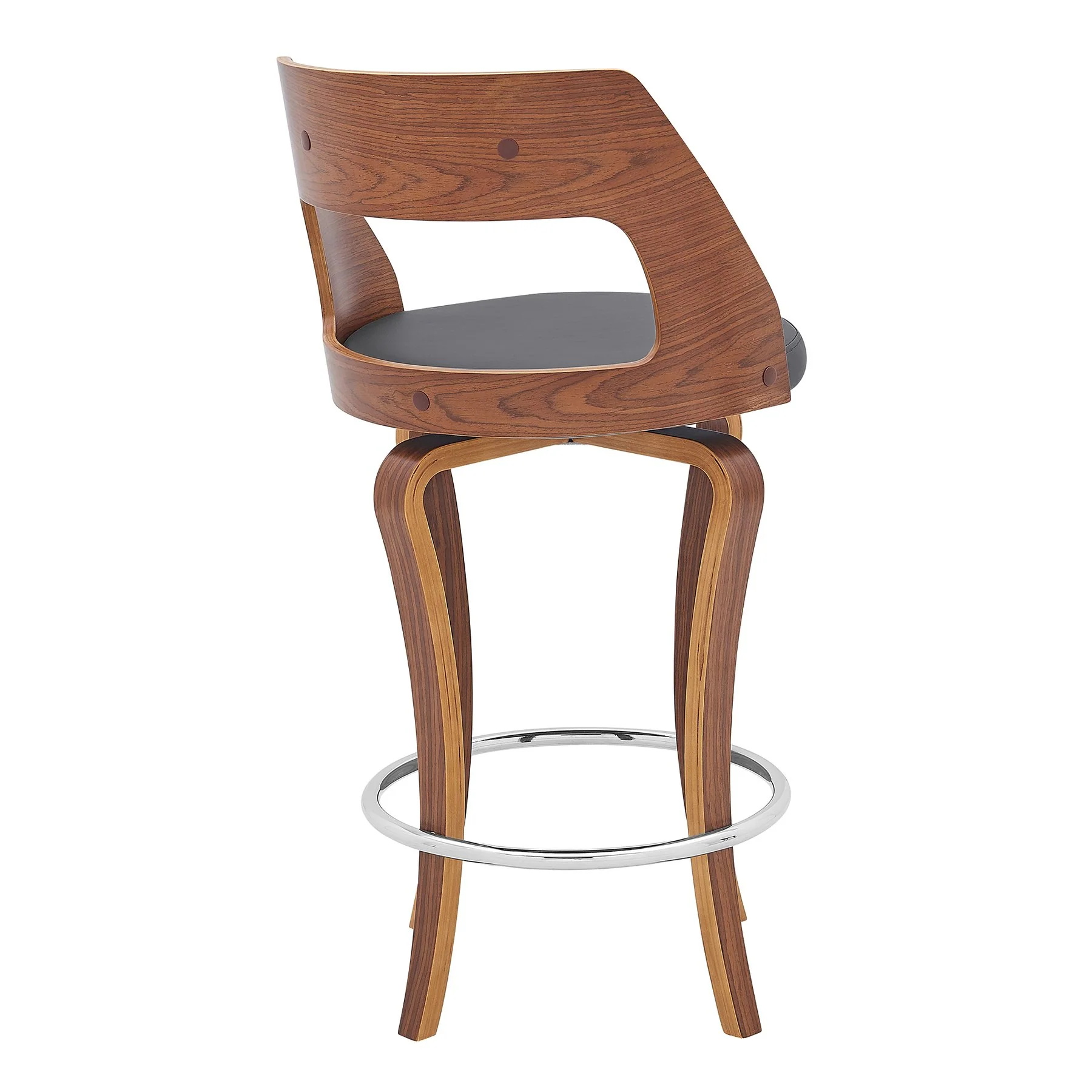 Grady 25" Swivel Gray Faux Leather and Walnut Wood Bar Stool - Image 4