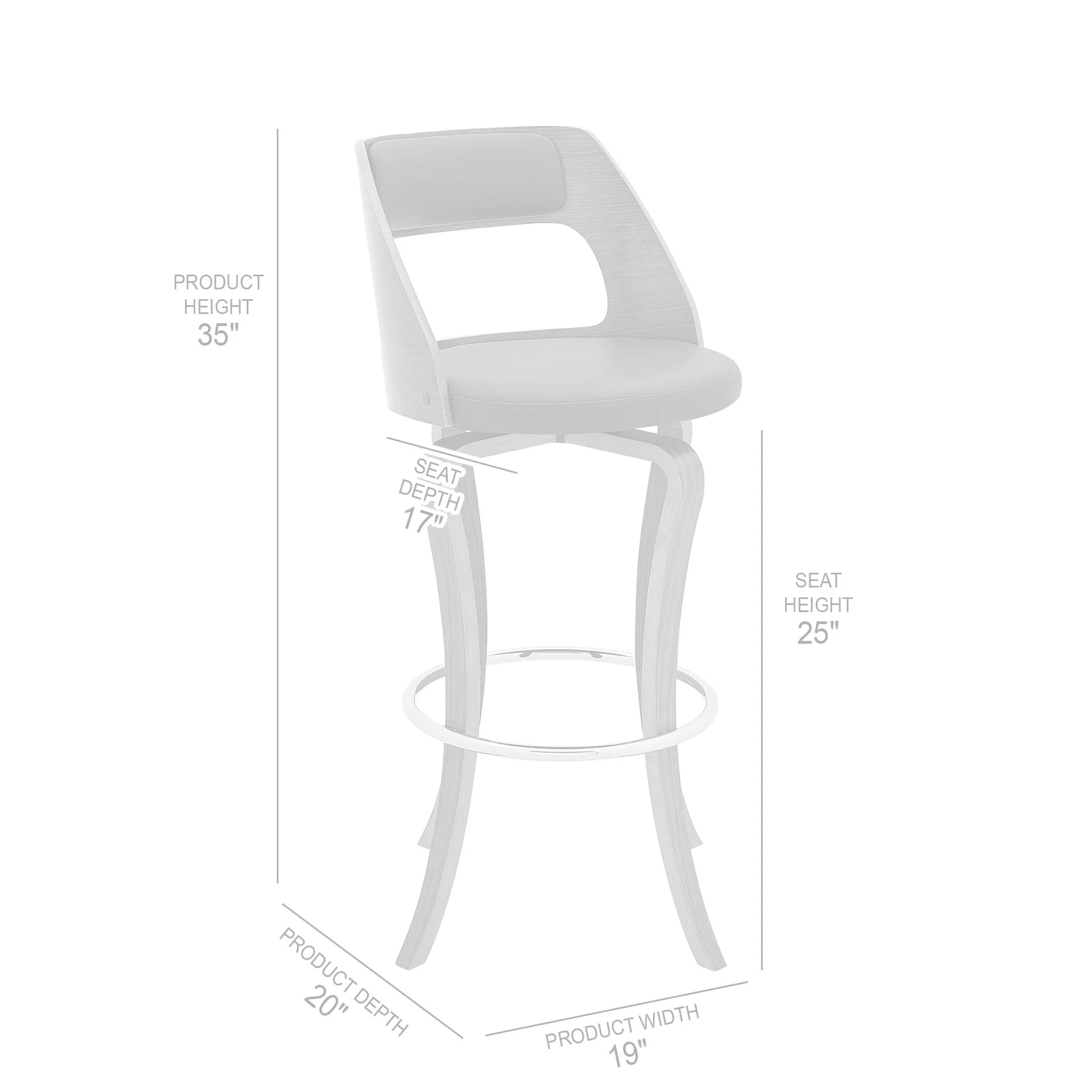 Grady 25" Swivel Gray Faux Leather and Walnut Wood Bar Stool - Image 8