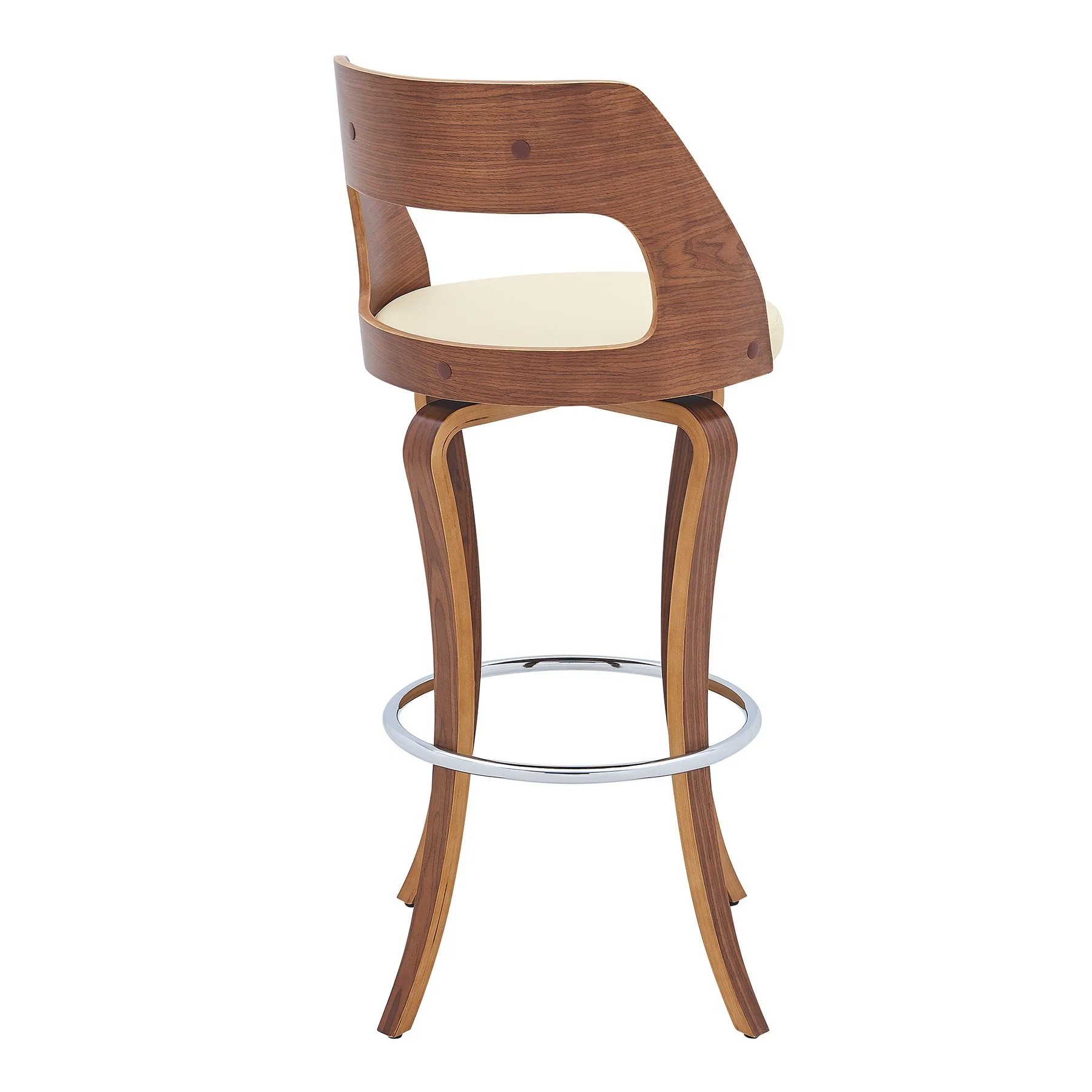 Grady 29" Swivel Cream Faux Leather and Walnut Wood Bar Stool - Image 4