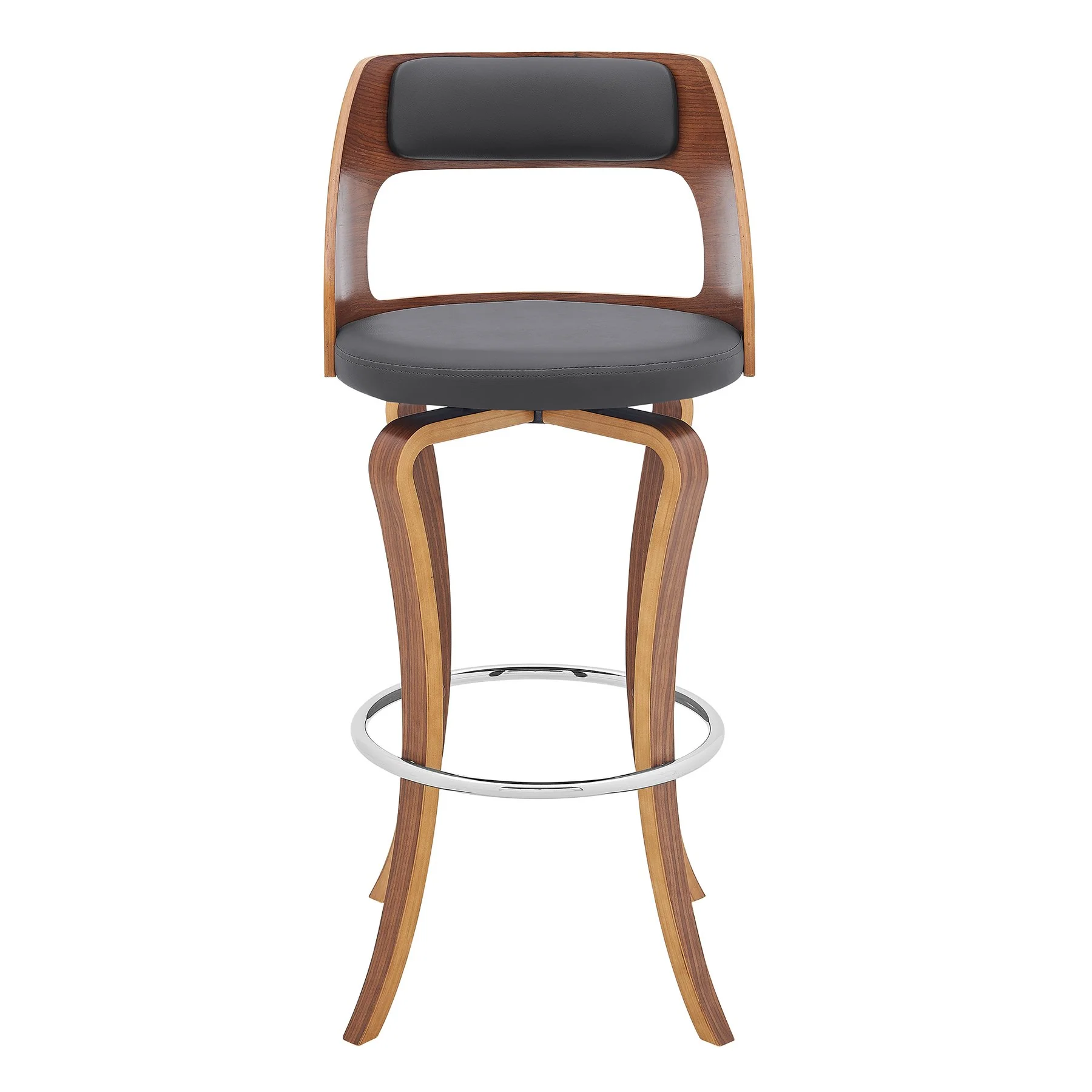 Grady 29" Swivel Gray Faux Leather and Walnut Wood Bar Stool - Image 2