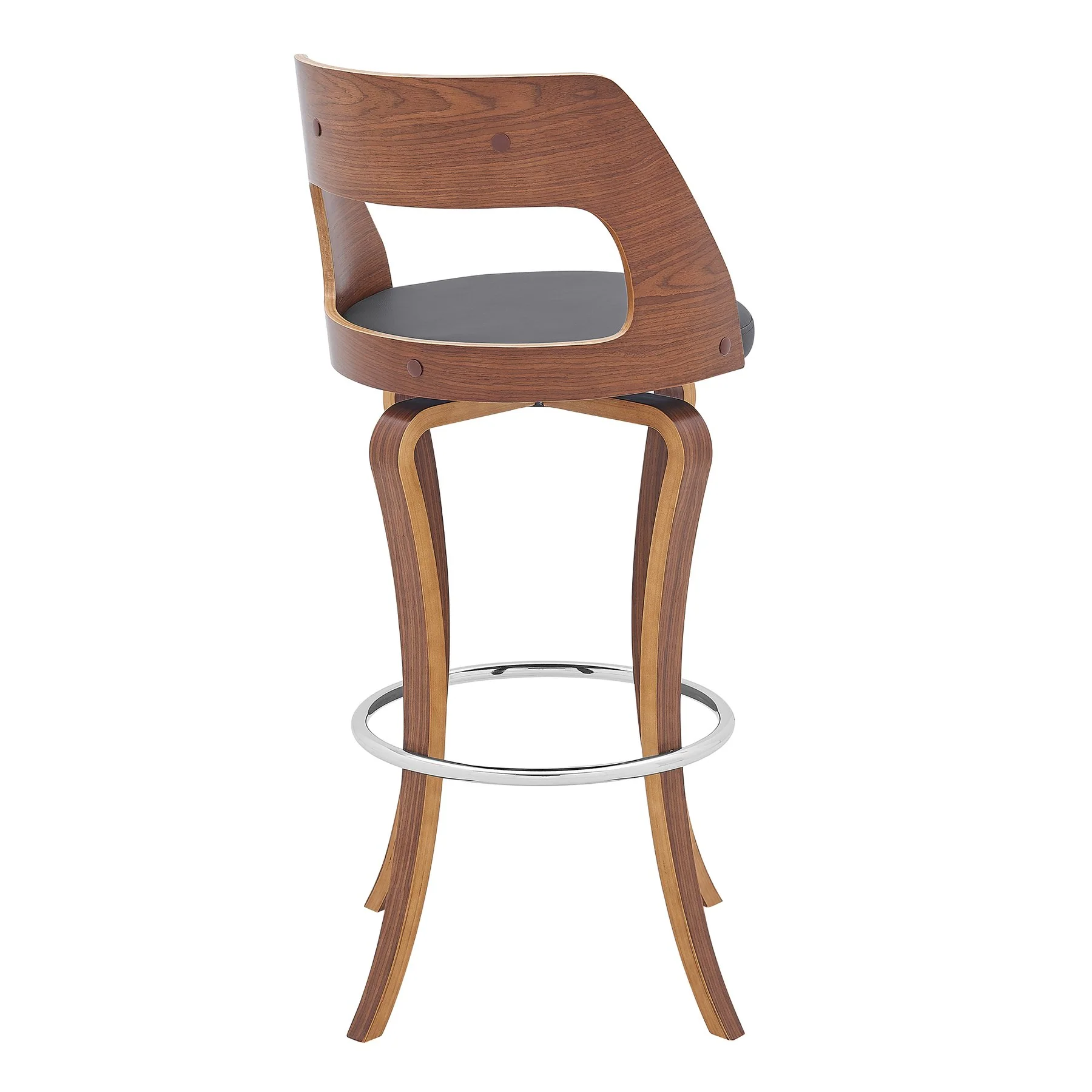 Grady 29" Swivel Gray Faux Leather and Walnut Wood Bar Stool - Image 4