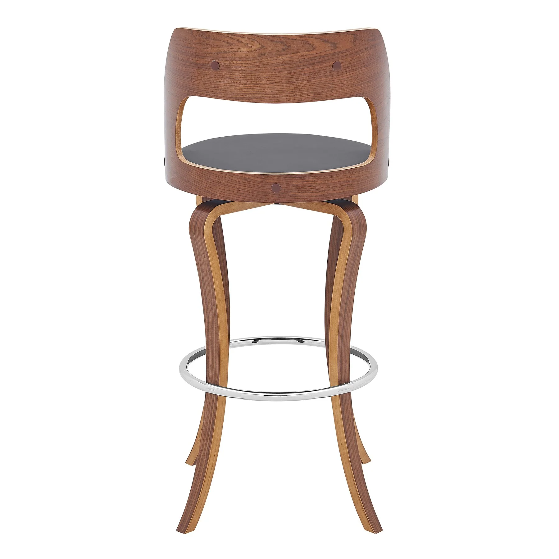 Grady 29" Swivel Gray Faux Leather and Walnut Wood Bar Stool - Image 5