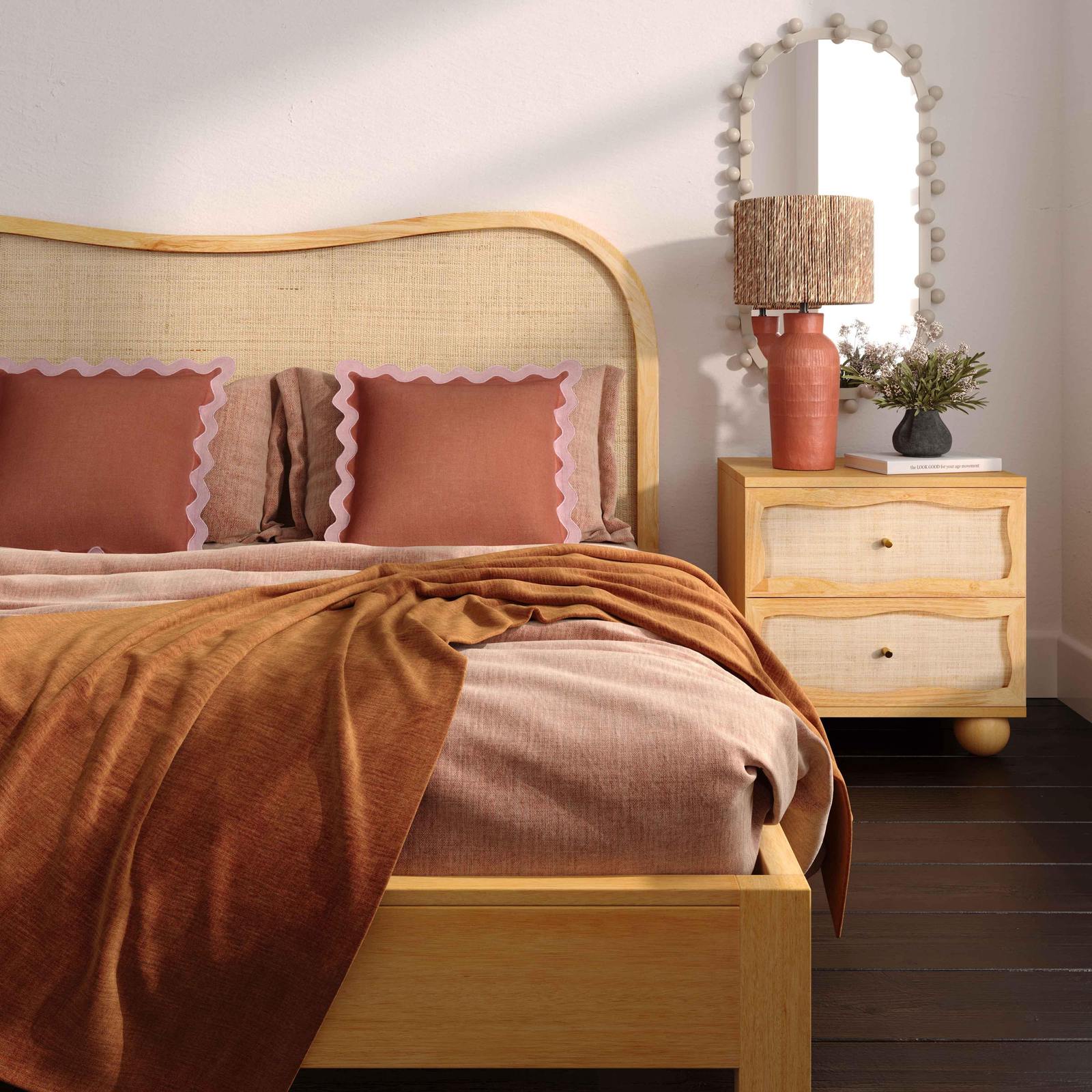 Grappa Natural Wood & Raffia Wavy Nightstand - Image 2
