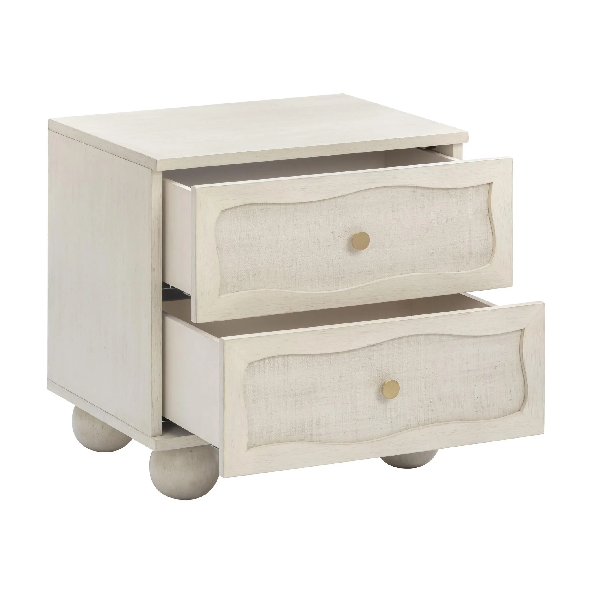 Grappa Whitewashed Wood & Raffia Wavy Nightstand - Image 4