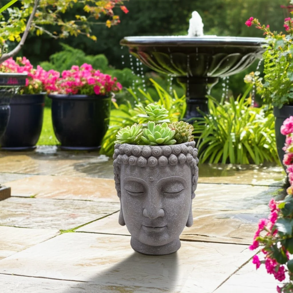 Gray Buddha Head Planter - Image 13