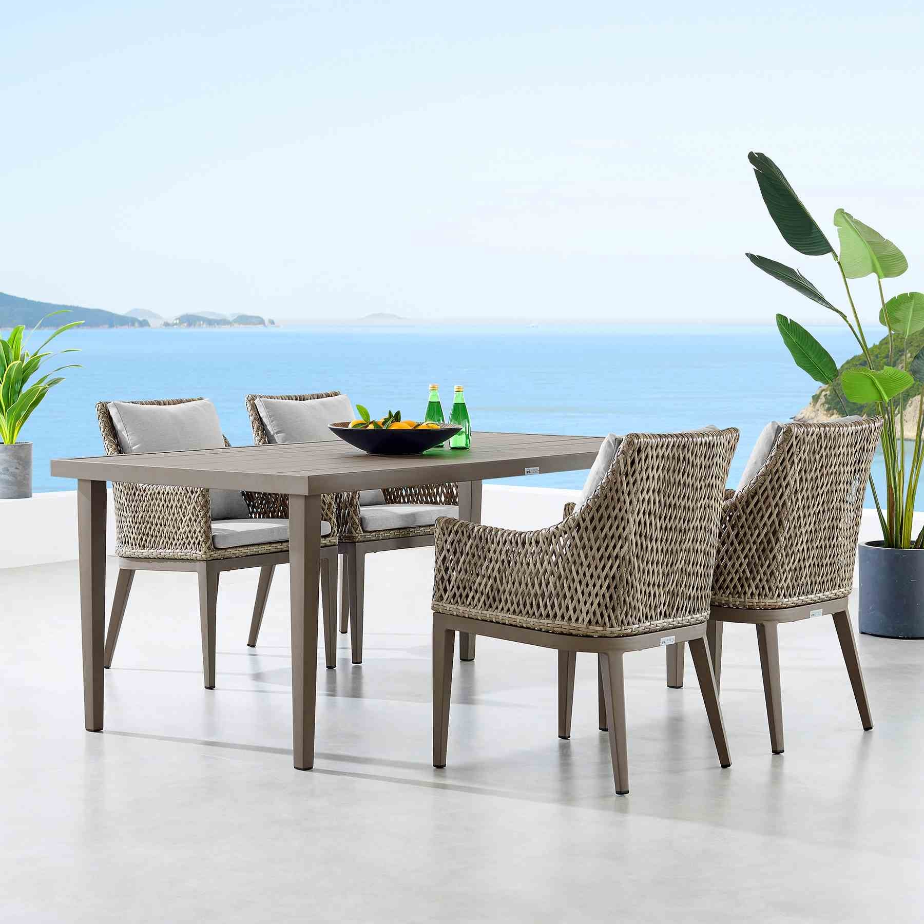 Grenada 5 Piece Gray Aluminum Outdoor Dining Set with Gray Fabric - Image 9