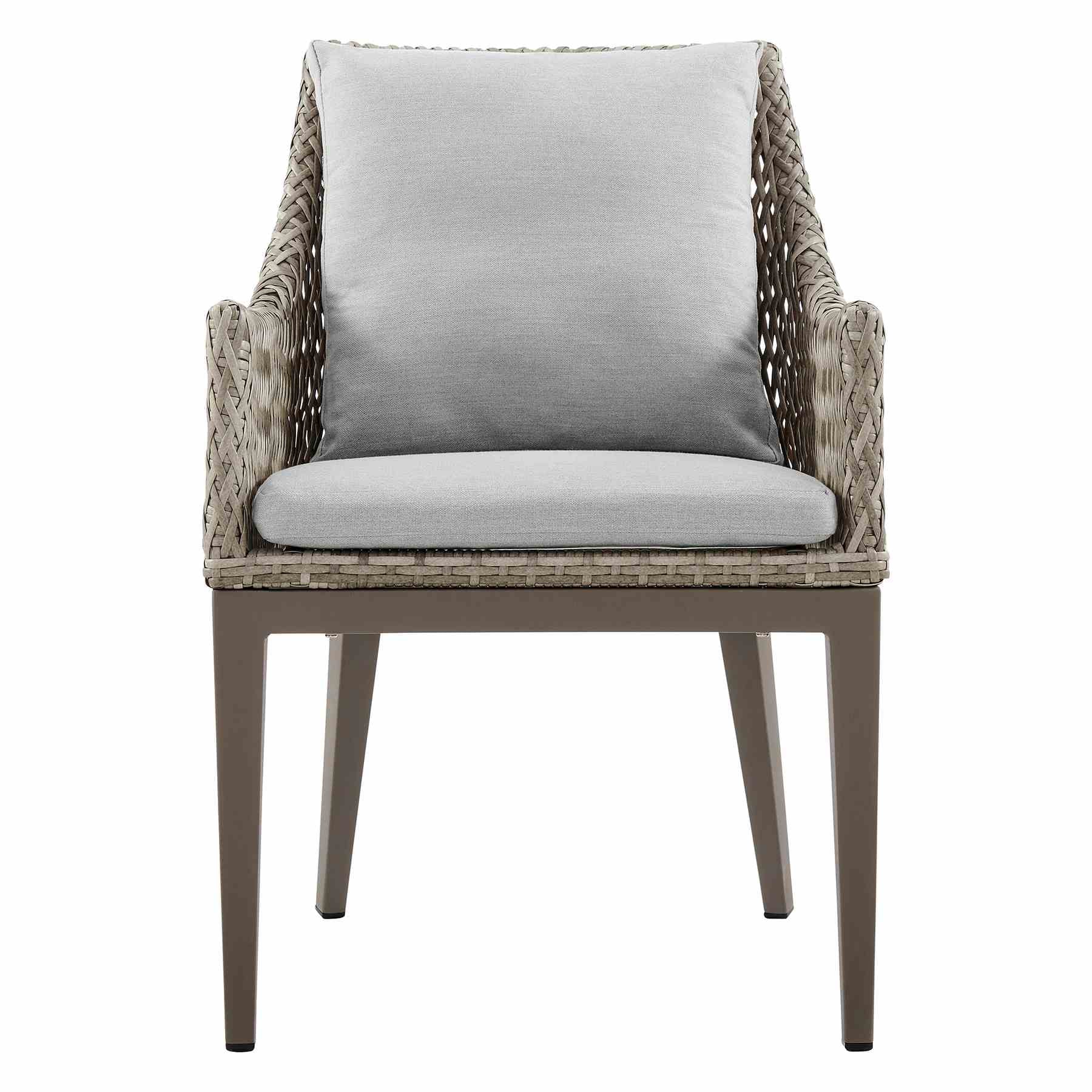Grenada Outdoor Wicker and Aluminum Gray Dining Chair with Beige Cushions - Set of 2 - Image 3