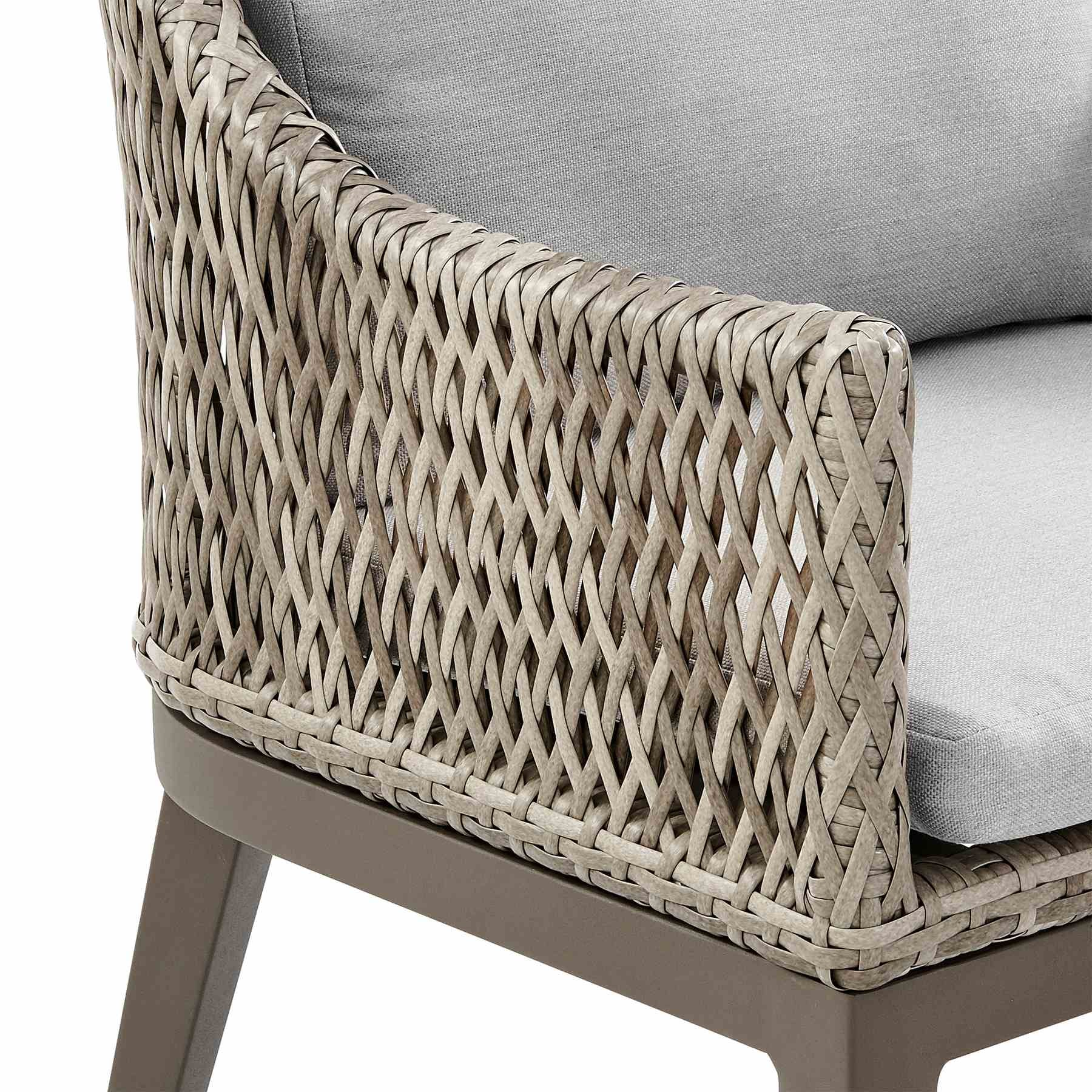 Grenada Outdoor Wicker and Aluminum Gray Dining Chair with Beige Cushions - Set of 2 - Image 7