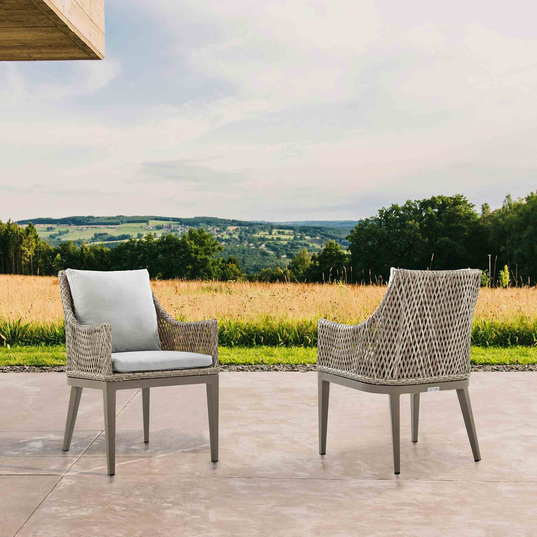 Grenada Outdoor Wicker and Aluminum Gray Dining Chair with Beige Cushions - Set of 2 - Image 9