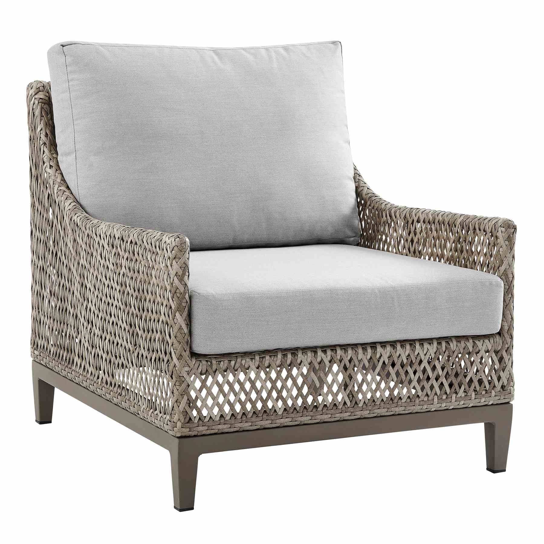 Grenada Wicker and Aluminum Outdoor Chair in Brown with Gray Cushions - Image 2