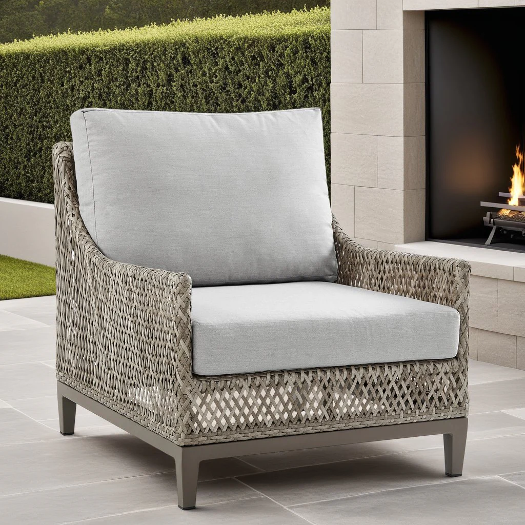 Grenada Wicker and Aluminum Outdoor Chair in Brown with Gray Cushions - Image 5