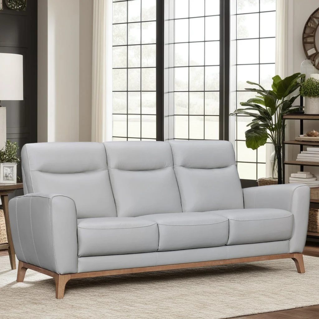 Greyson 83" Dove Gray Leather Sofa - Image 9