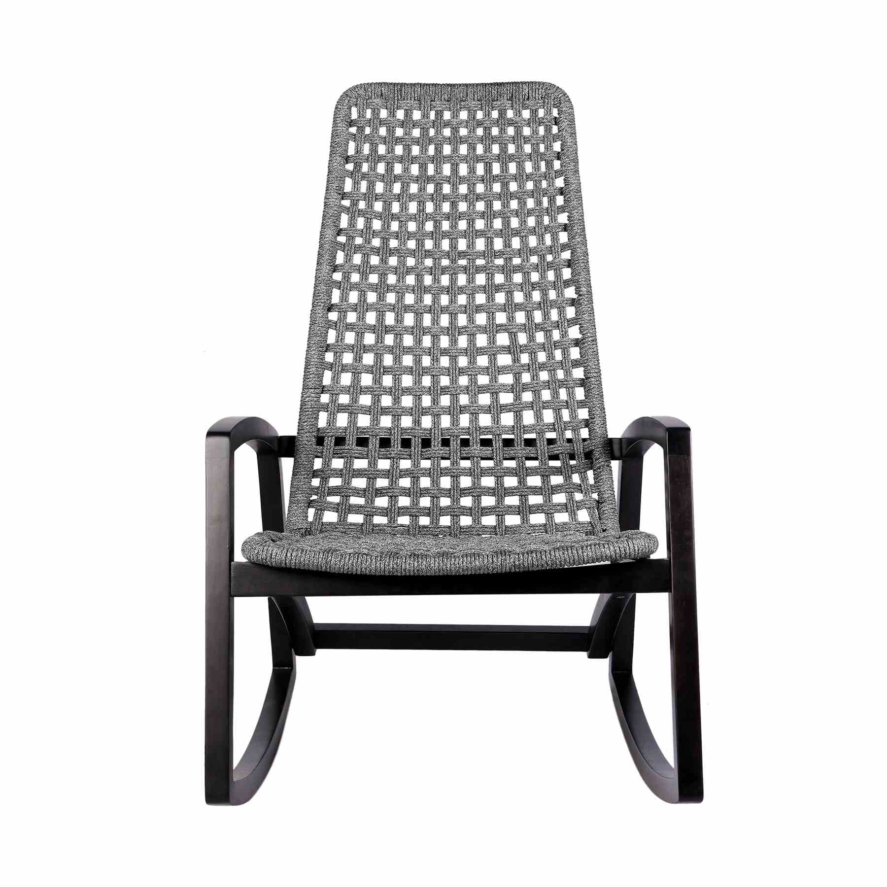 Griffin Outdoor Patio Rocking Chair in Dark Eucalyptus Wood and Gray Rope - Image 2