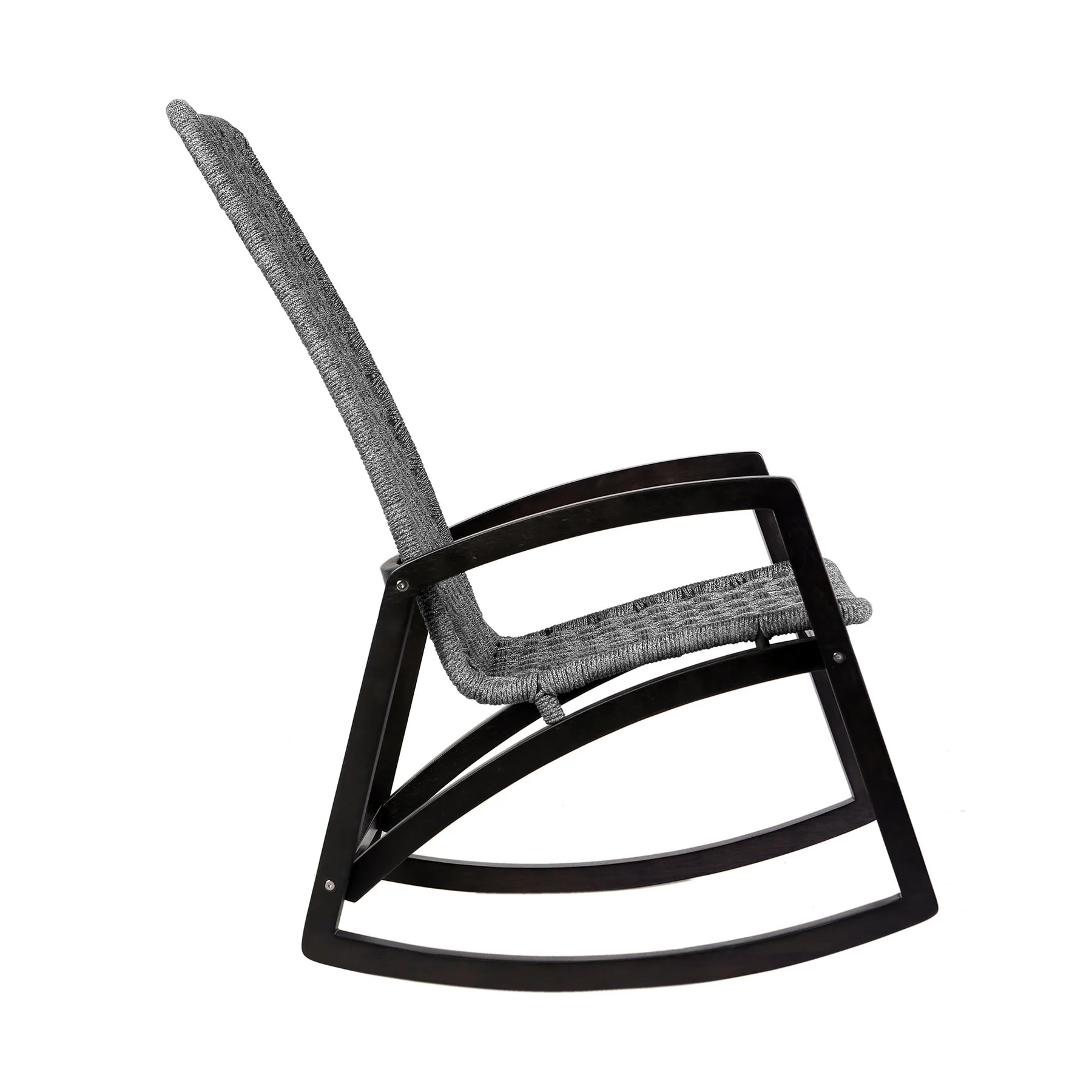 Griffin Outdoor Patio Rocking Chair in Dark Eucalyptus Wood and Gray Rope - Image 3