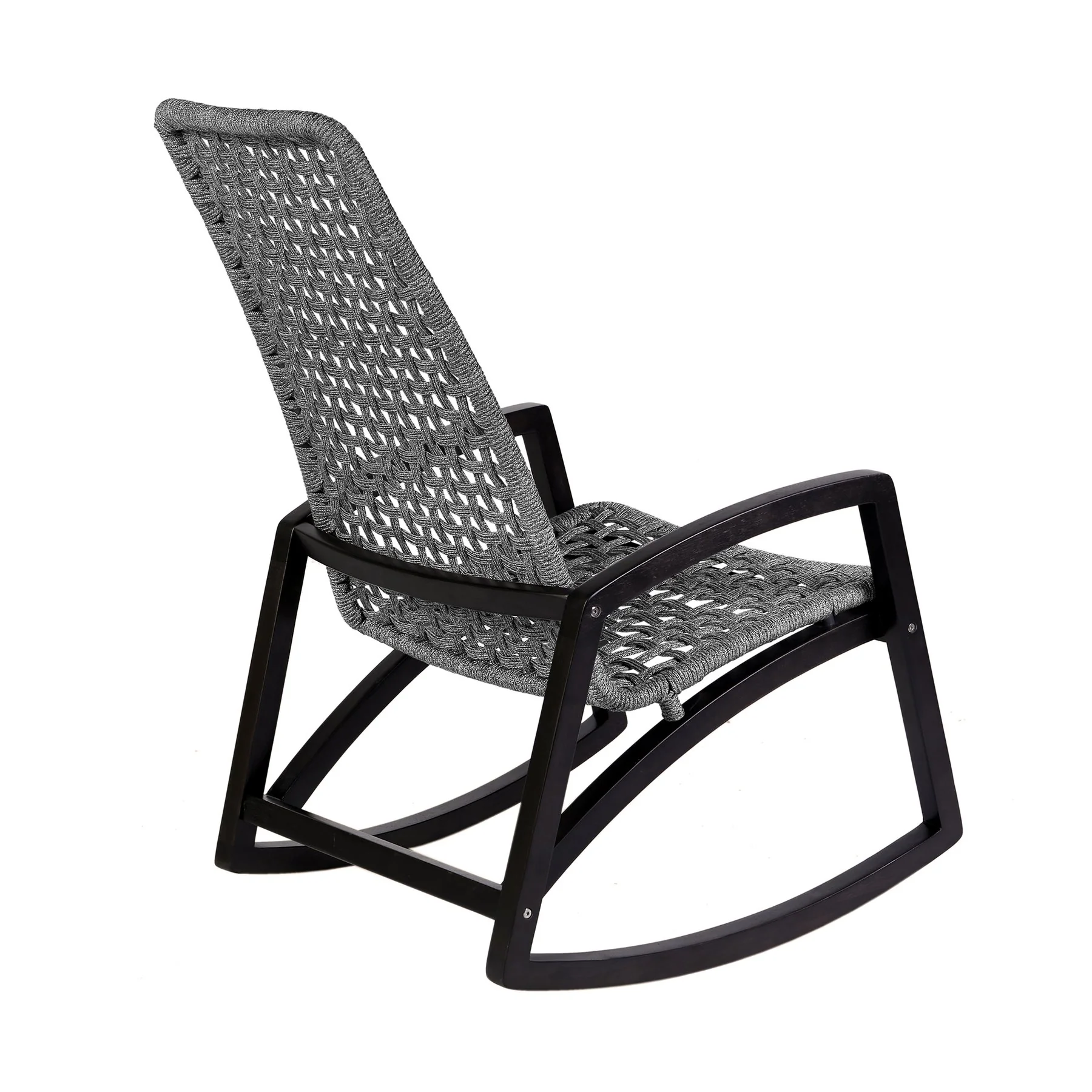Griffin Outdoor Patio Rocking Chair in Dark Eucalyptus Wood and Gray Rope - Image 4