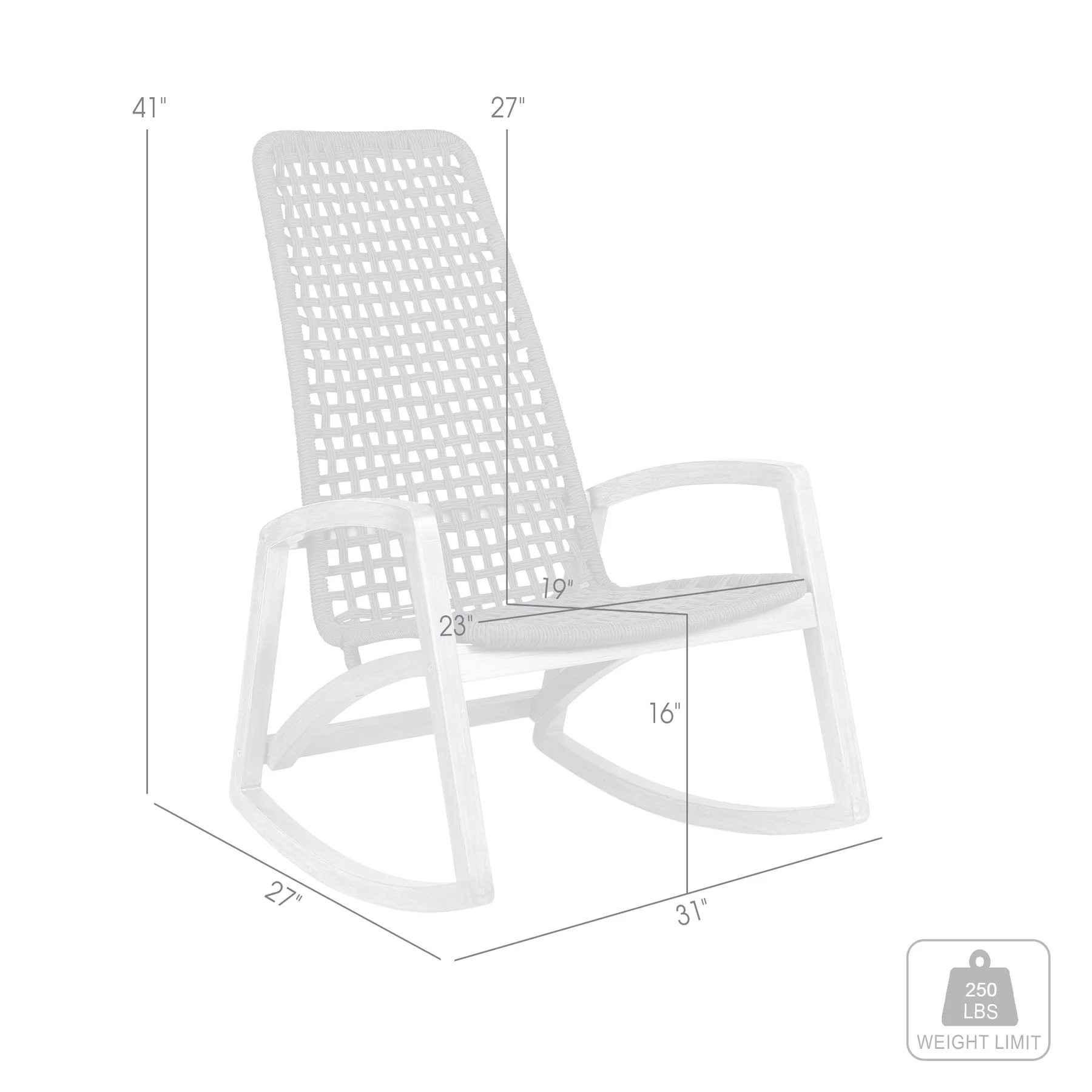 Griffin Outdoor Patio Rocking Chair in Light Eucalyptus Wood and Charcoal Rope - Image 11