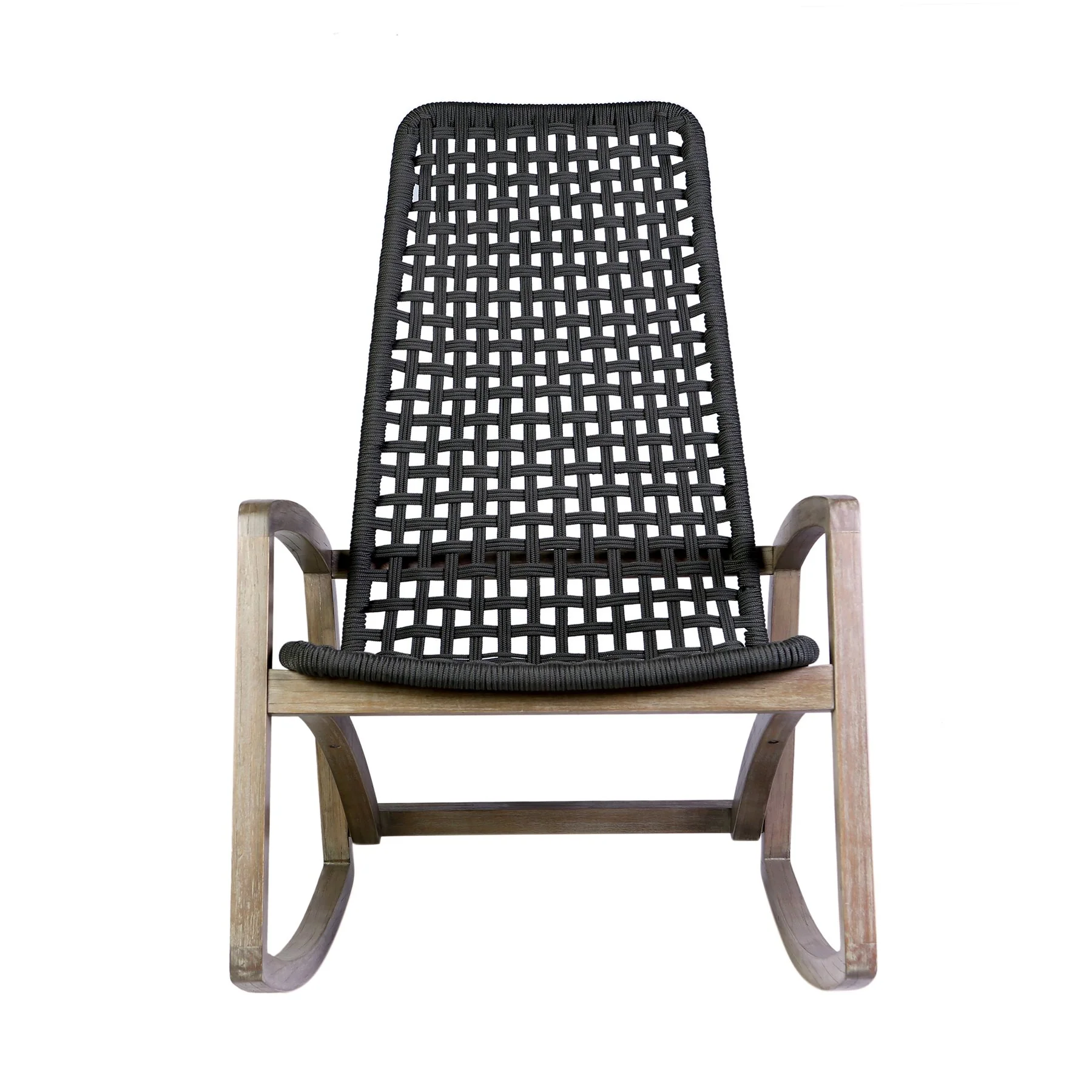 Griffin Outdoor Patio Rocking Chair in Light Eucalyptus Wood and Charcoal Rope - Image 2