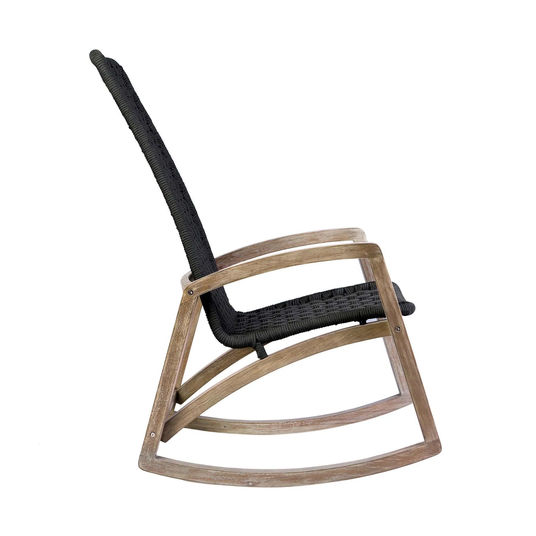 Griffin Outdoor Patio Rocking Chair in Light Eucalyptus Wood and Charcoal Rope - Image 3