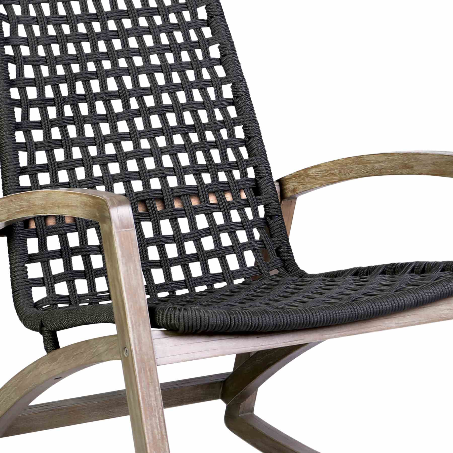 Griffin Outdoor Patio Rocking Chair in Light Eucalyptus Wood and Charcoal Rope - Image 6